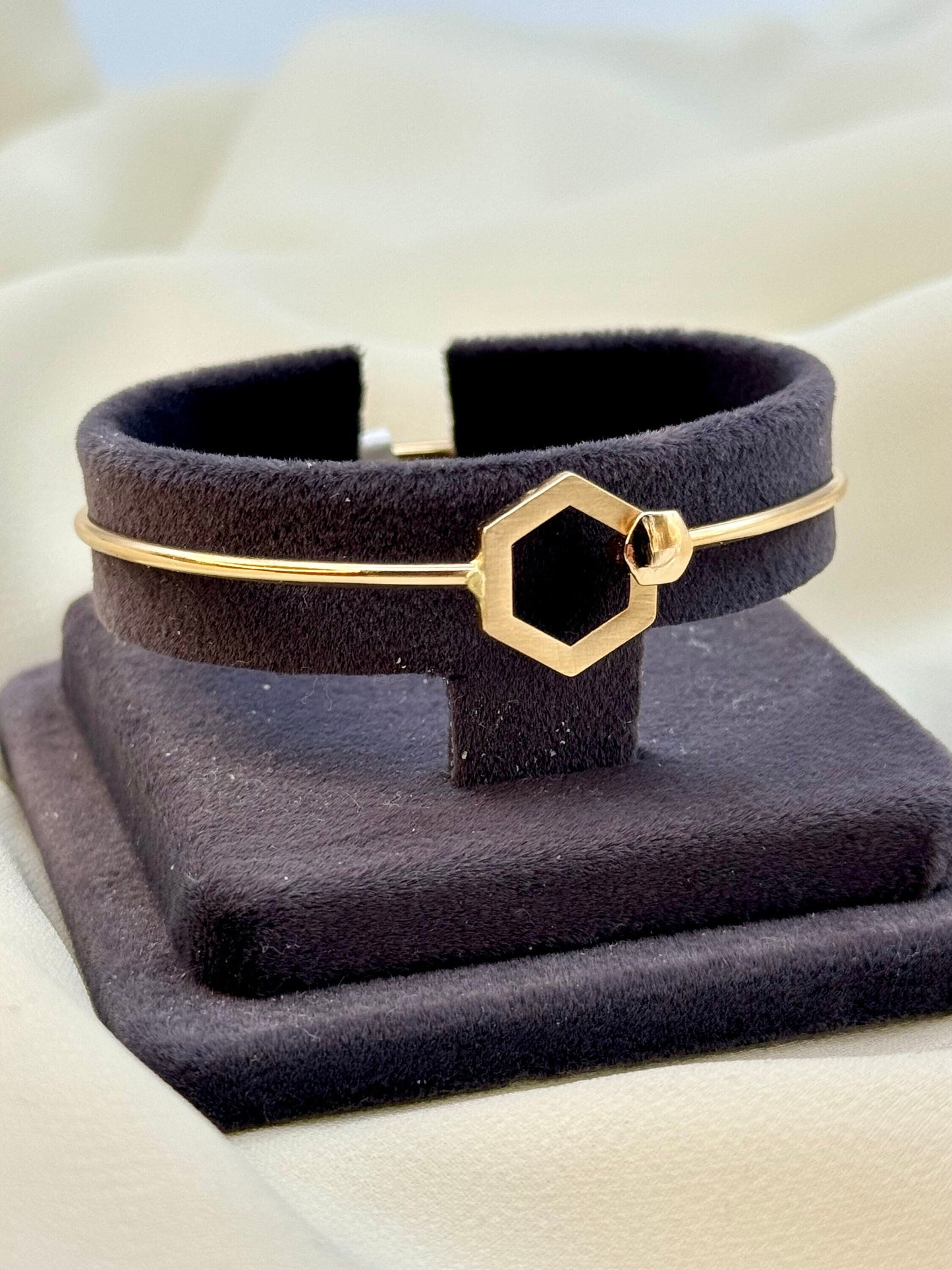Bracelet jonc hexagonal en or 18 carats pour femme – Cadeau idéal pour un anniversaire ou une naissance, bijou élégant pour elle