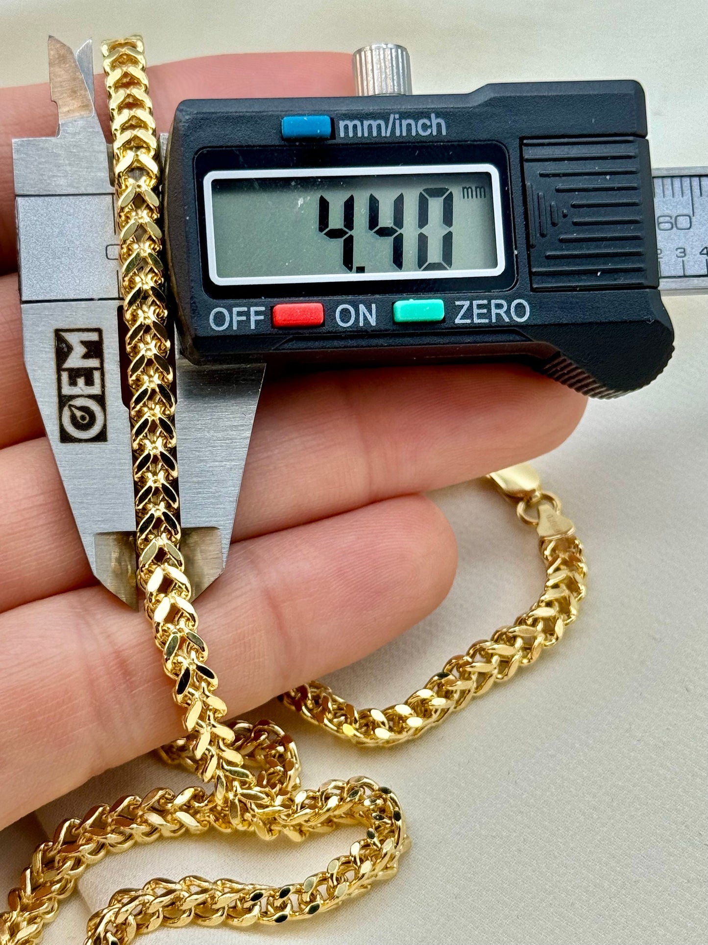 Chaîne Franco en or massif 14 carats, taille diamant, 4,40 mm, 50,8 cm, 54,6 cm, chaîne Franco en or véritable, collier tendance en or 14 carats, pour lui, pour elle, cadeau d'anniversaire