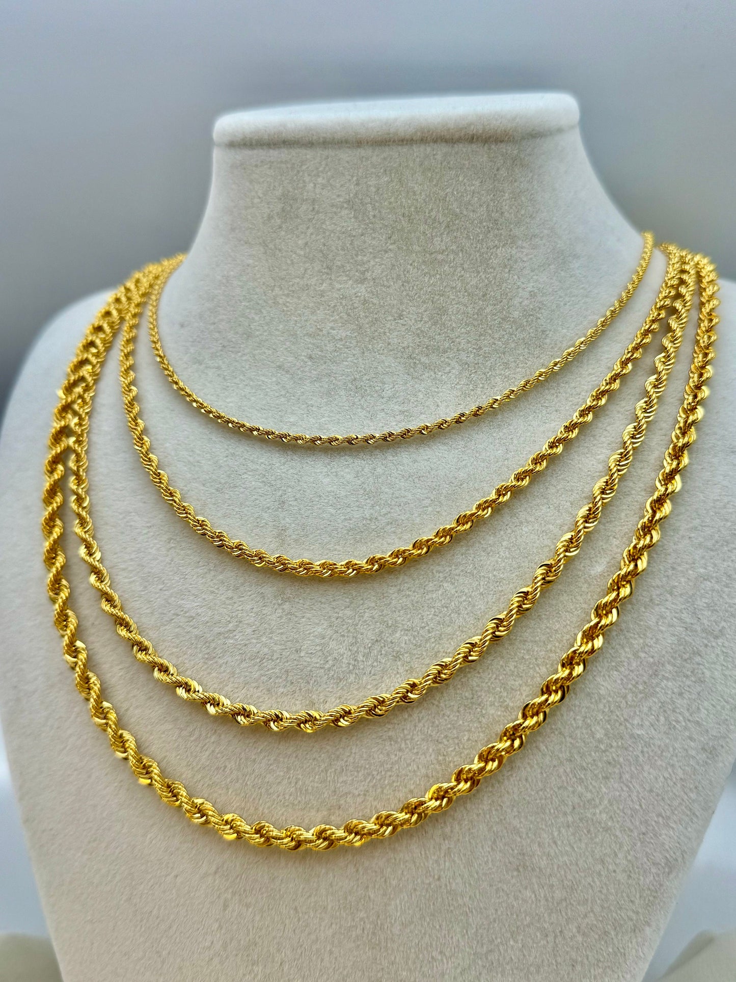 14K Solid Gold Rope Chain Necklace – Diamond Cut Design, Available in 24", 22", and 20" Lengths, Unisex Gold Rope Necklace for Him & Her