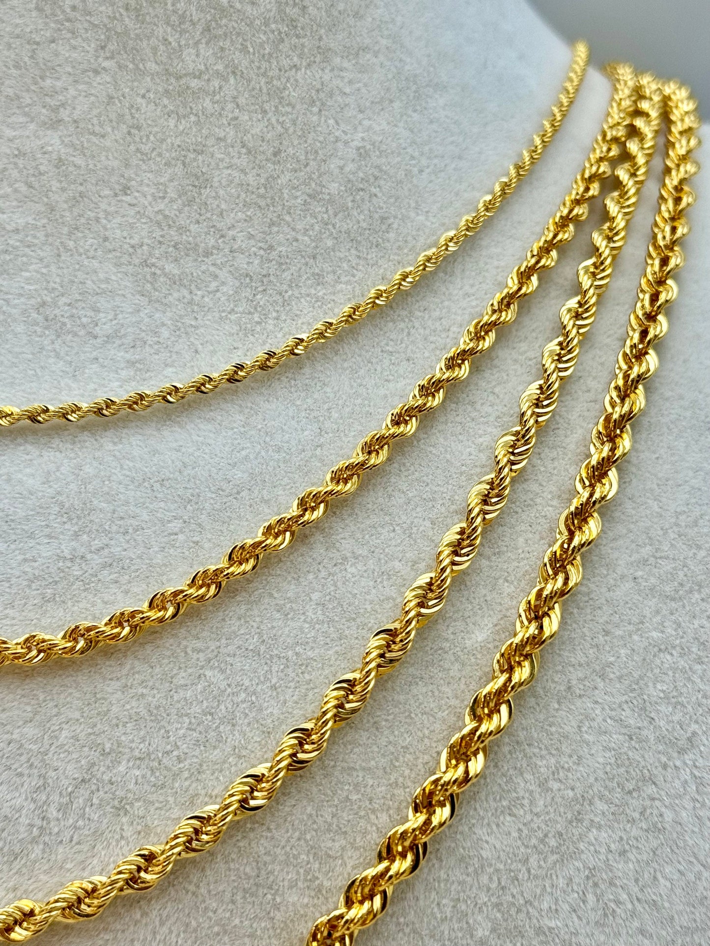 14K Solid Gold Rope Chain Necklace – Diamond Cut Design, Available in 24", 22", and 20" Lengths, Unisex Gold Rope Necklace for Him & Her