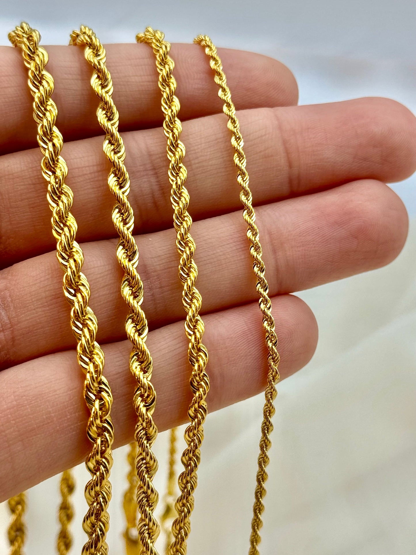 14K Solid Gold Rope Chain Necklace – Diamond Cut Design, Available in 24", 22", and 20" Lengths, Unisex Gold Rope Necklace for Him & Her