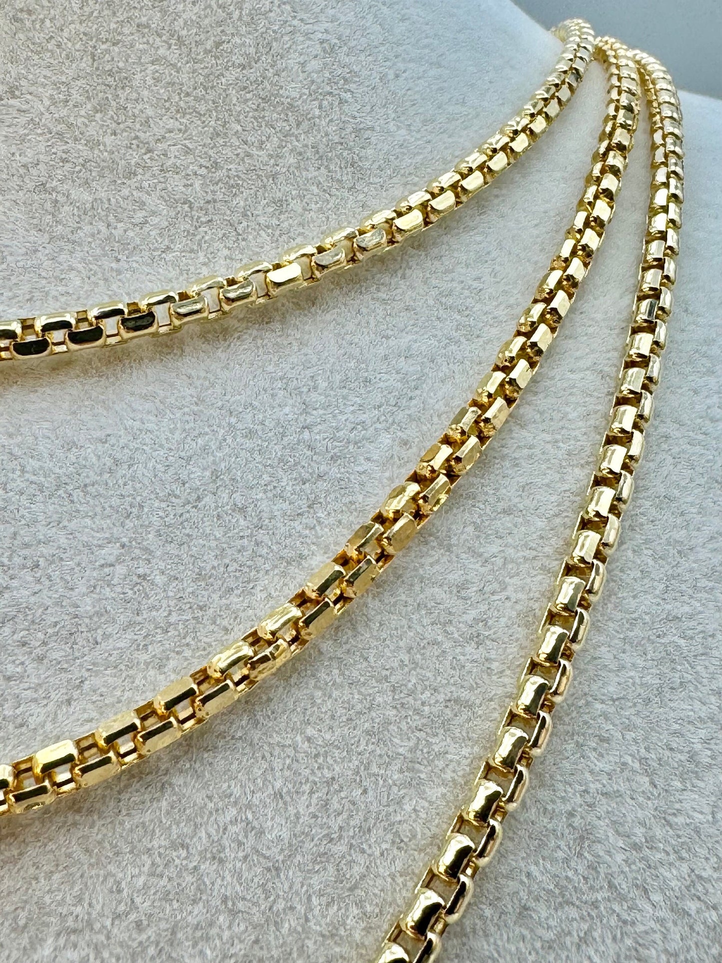 14K Real Gold Round Box Chain Necklace, 19.8" & 23.8", 3.5mm Thickness, Real Gold Box Chain for Him & Her
