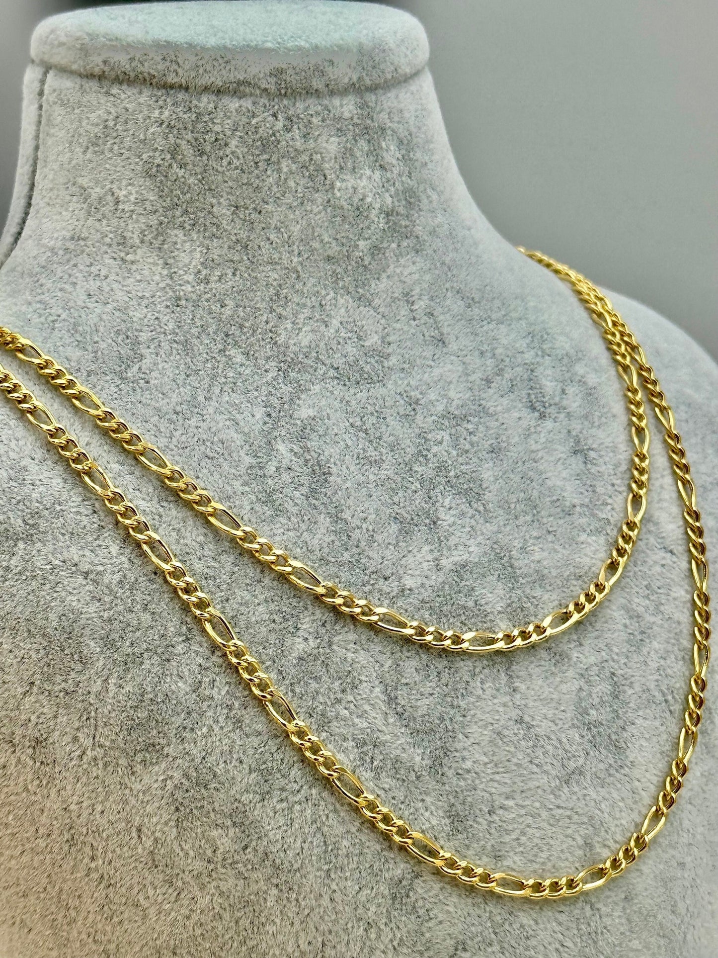 Collier chaîne Figaro en or massif 18 carats, 4 mm, chaîne Figaro en or véritable 18 carats, chaîne en or pour lui et elle, cadeau d'anniversaire.