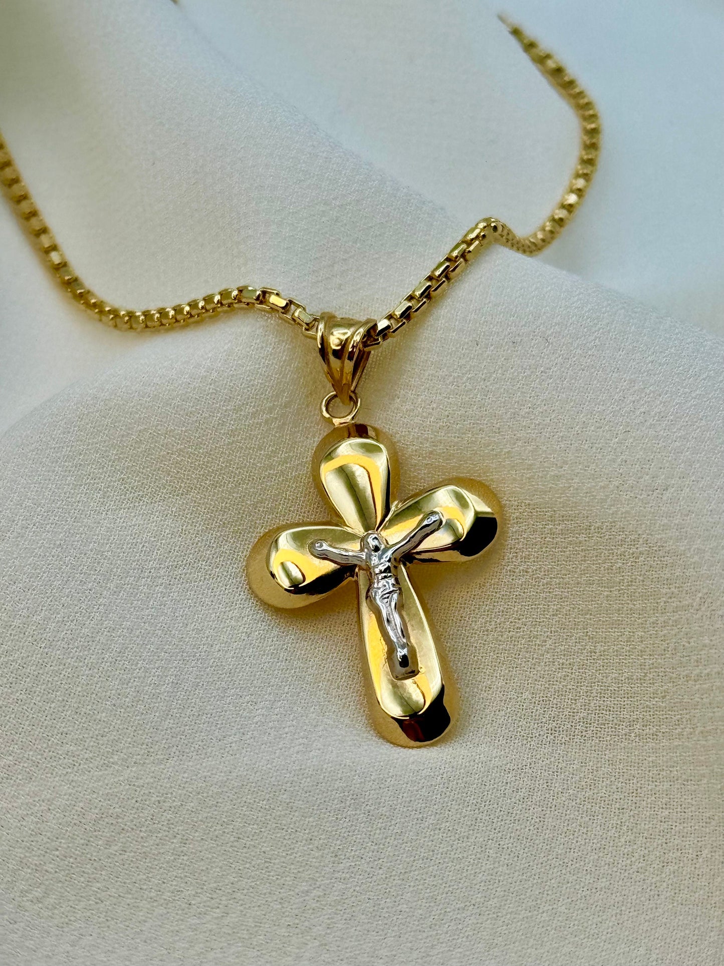 18K Solid Gold Cross Necklace with 2mm Box Chain, 19.5" | Real Gold Cross Pendant for Him or Her | Birthday & Anniversary Gift Idea