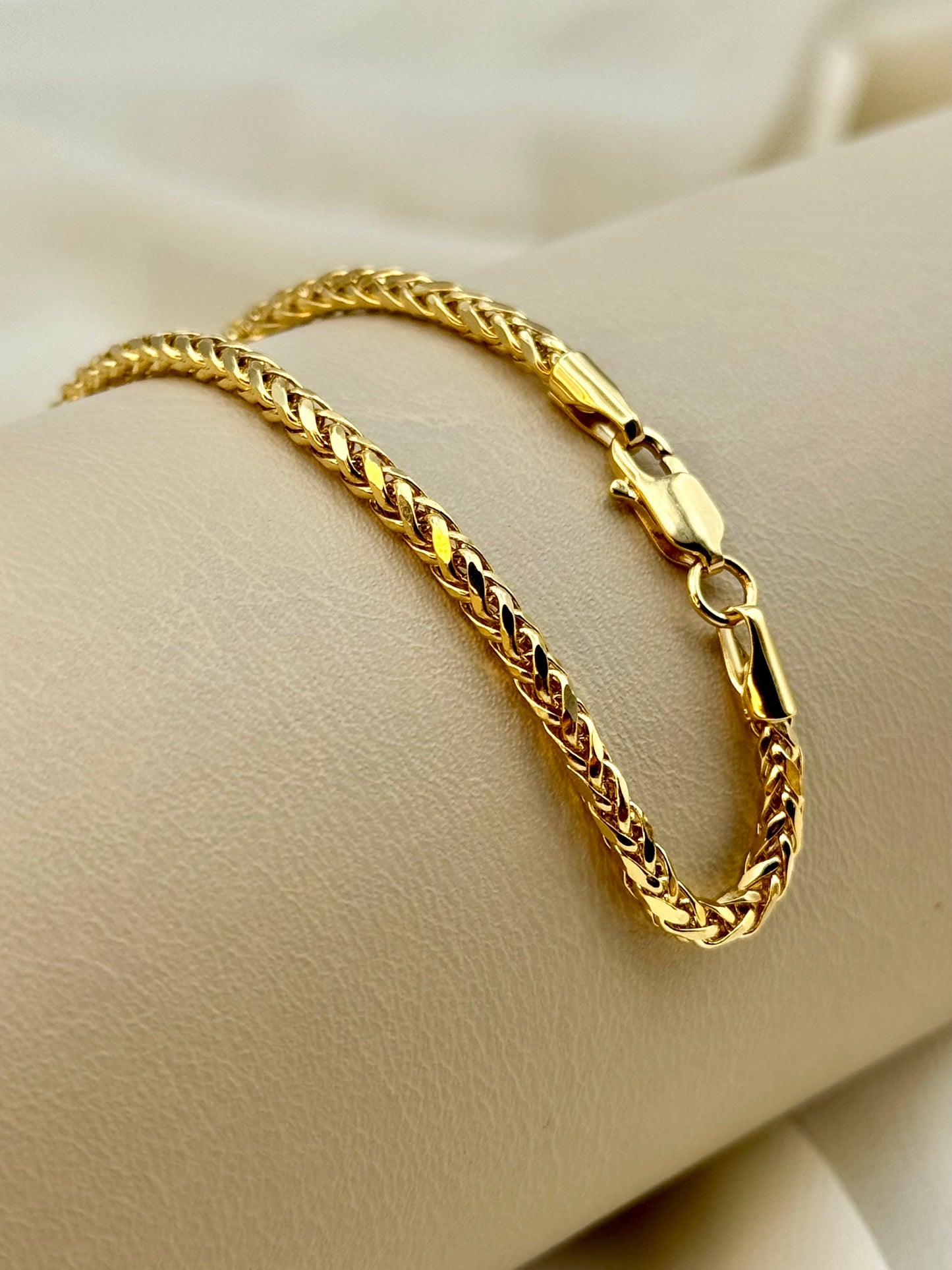 18k Real Gold Round Franco Bracelet Diamond Cut, 7.5", 3mm – Unisex Gold Chain, Gift for Him or Her, Birthday Gift, Unique 18k Gold Bracelet