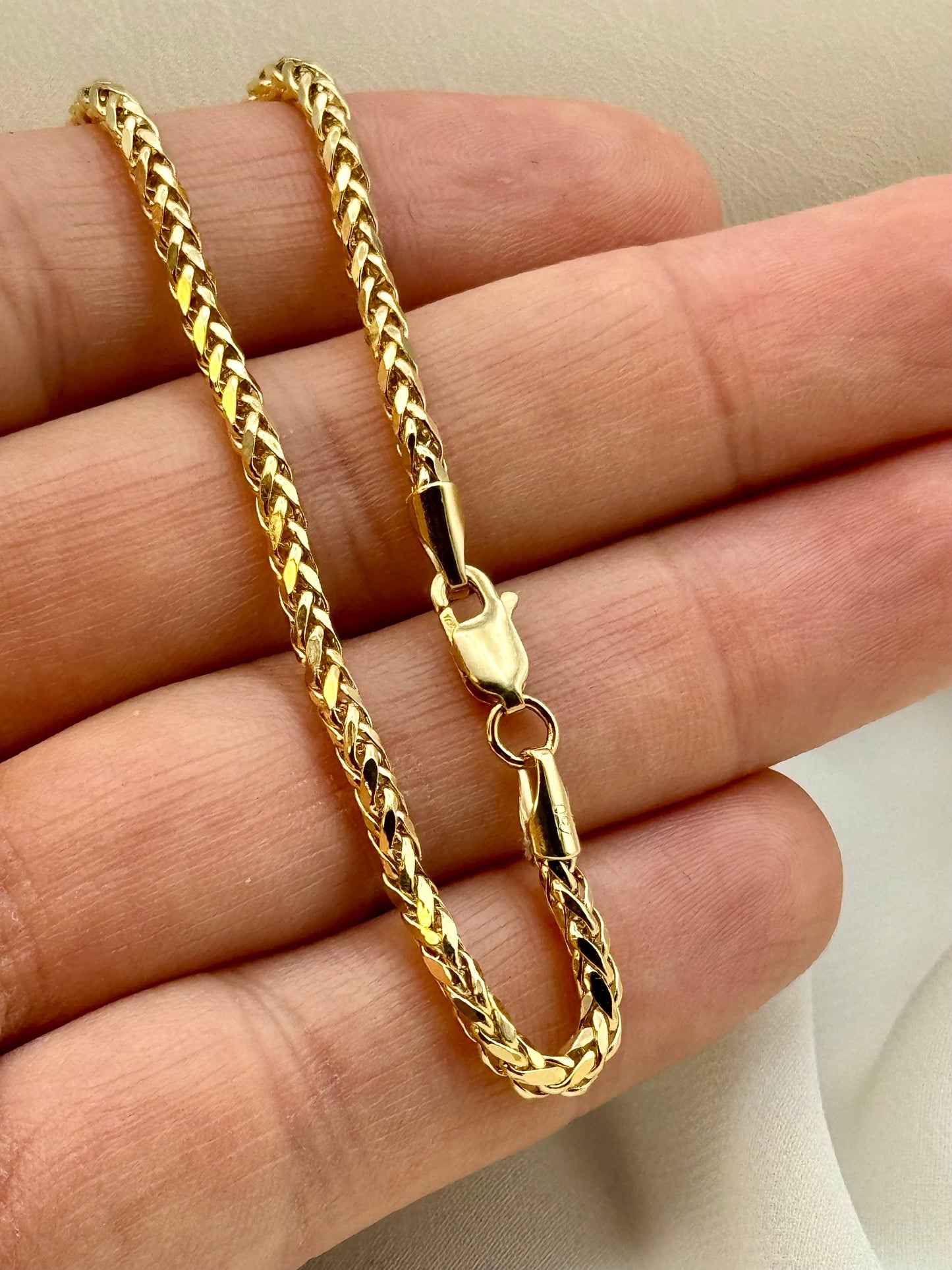 18k Real Gold Round Franco Bracelet Diamond Cut, 7.5", 3mm – Unisex Gold Chain, Gift for Him or Her, Birthday Gift, Unique 18k Gold Bracelet