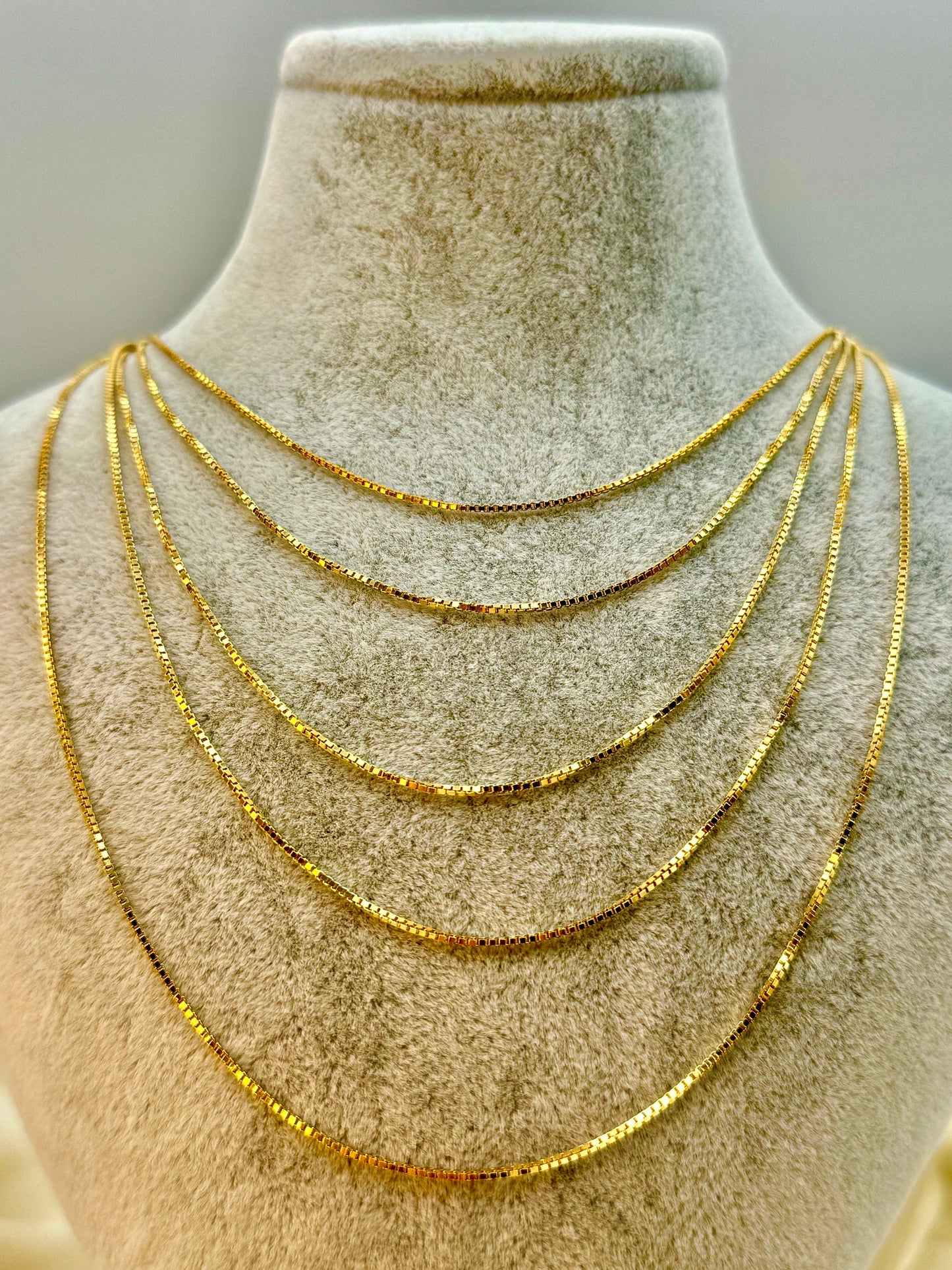 18K Solid Gold Box Chain Necklace 19.5" – Real Gold Chain for Men & Women | Box Link Chain | Birthday Gift