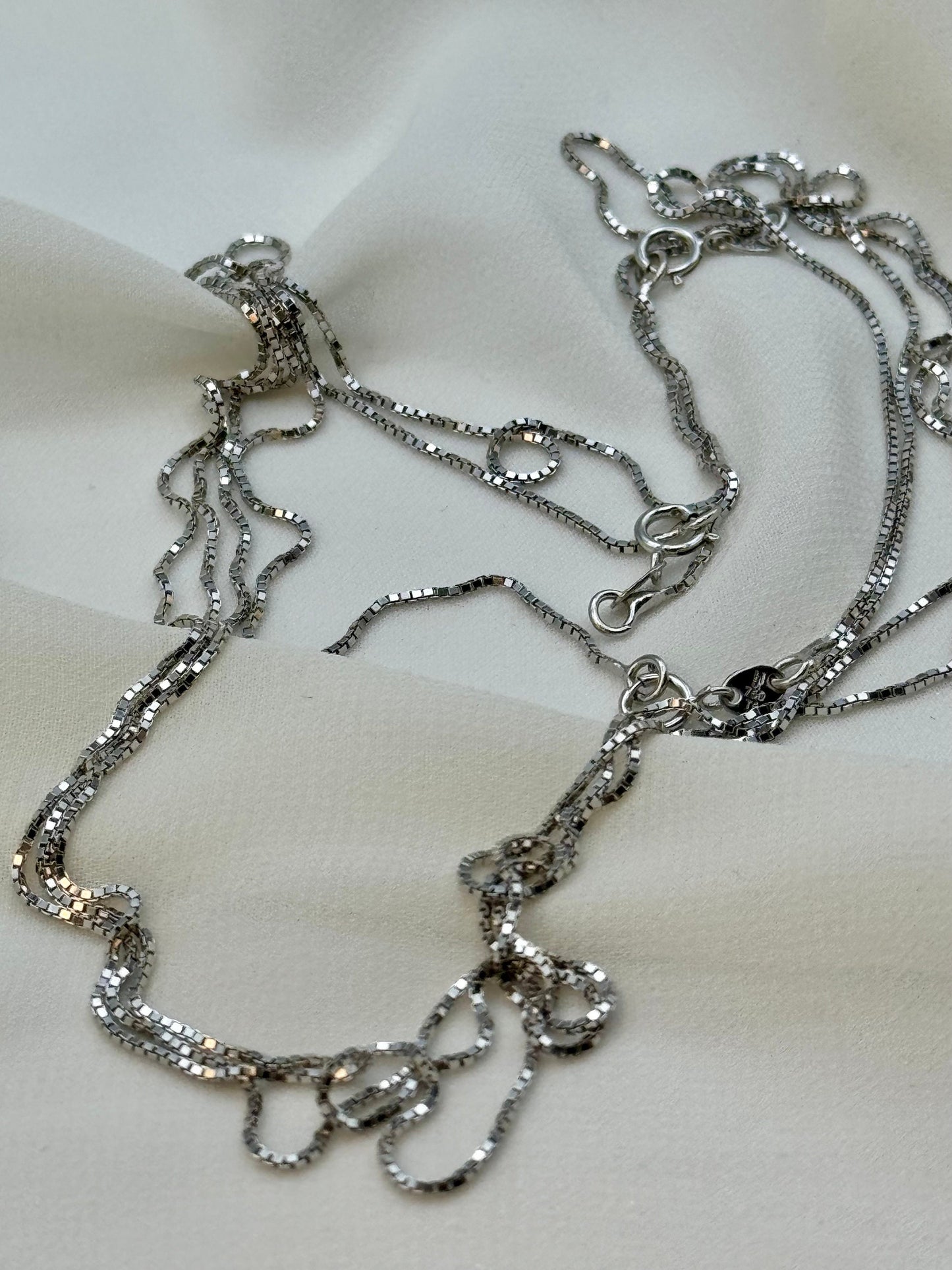 Collier chaîne à mailles vénitiennes en or massif 18 carats (47 cm) | Chaîne à mailles vénitiennes blanches en or véritable | Cadeau élégant pour homme et femme