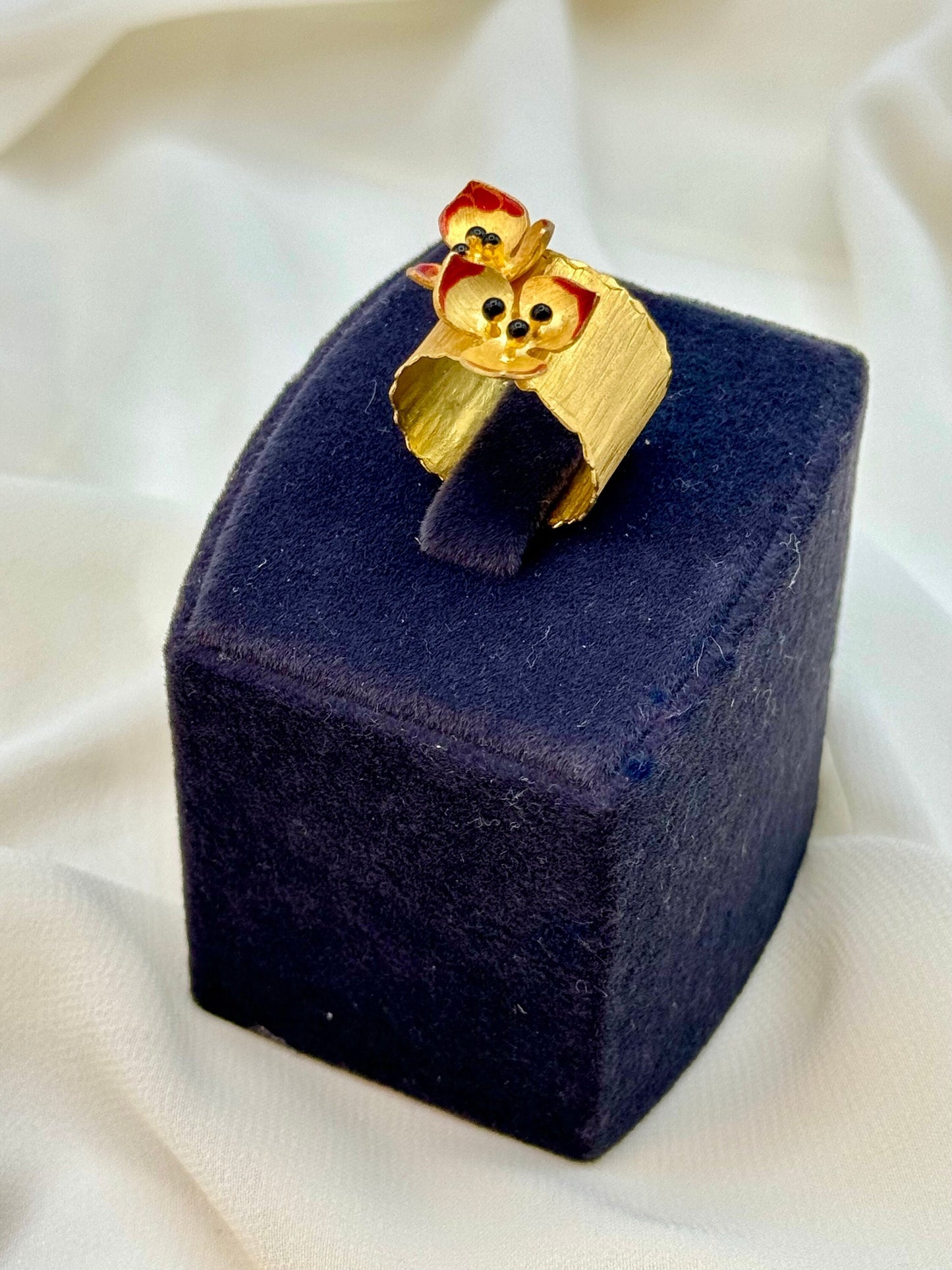 18k Solid Gold Flower Ring – Handmade, Unique Colorful Design, Perfect Gift for Her, Birthday or Anniversary, Gift for Mom
