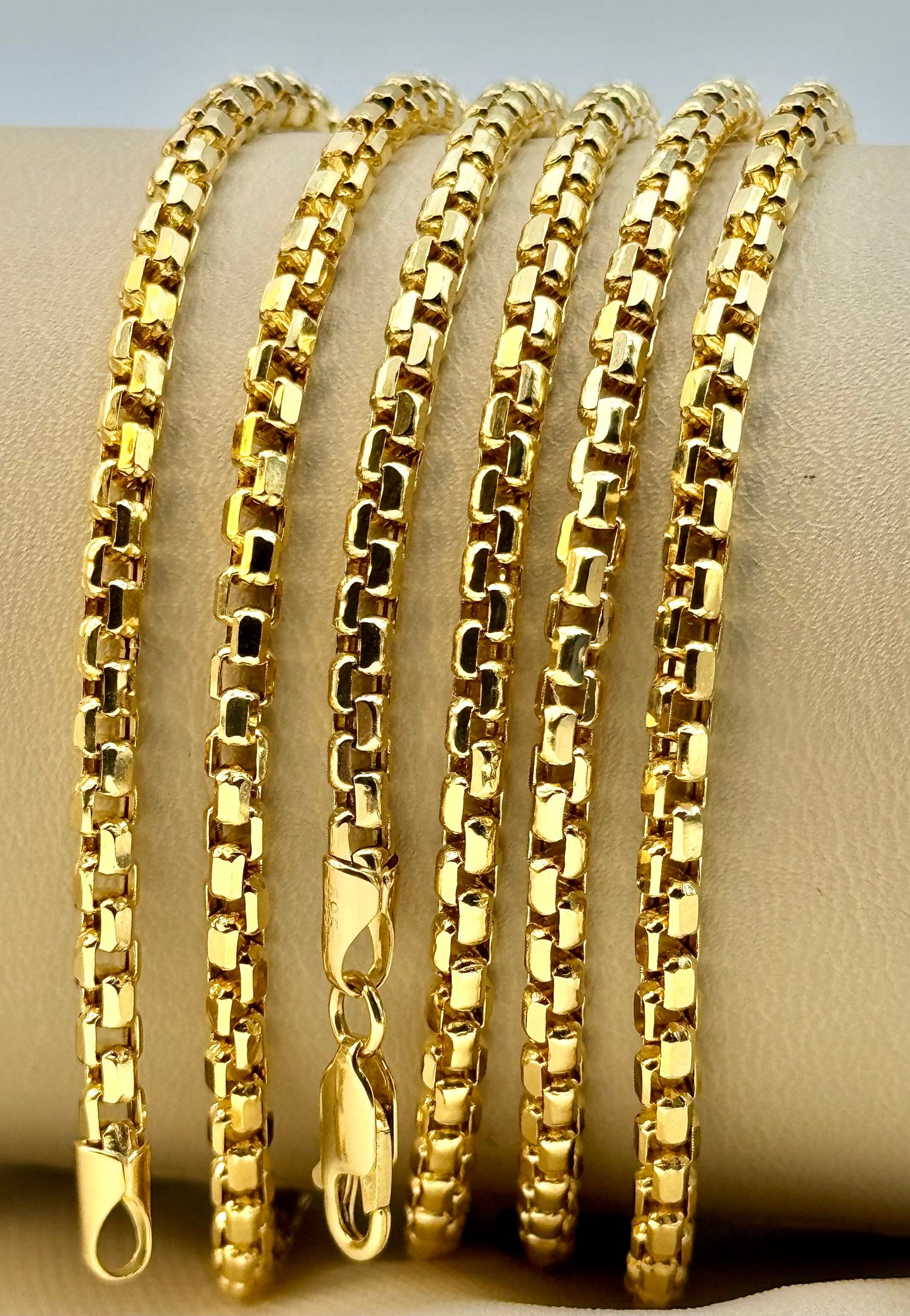 14K Real Gold Round Box Chain Necklace, 19.8" & 23.8", 3.5mm Thickness, Real Gold Box Chain for Him & Her