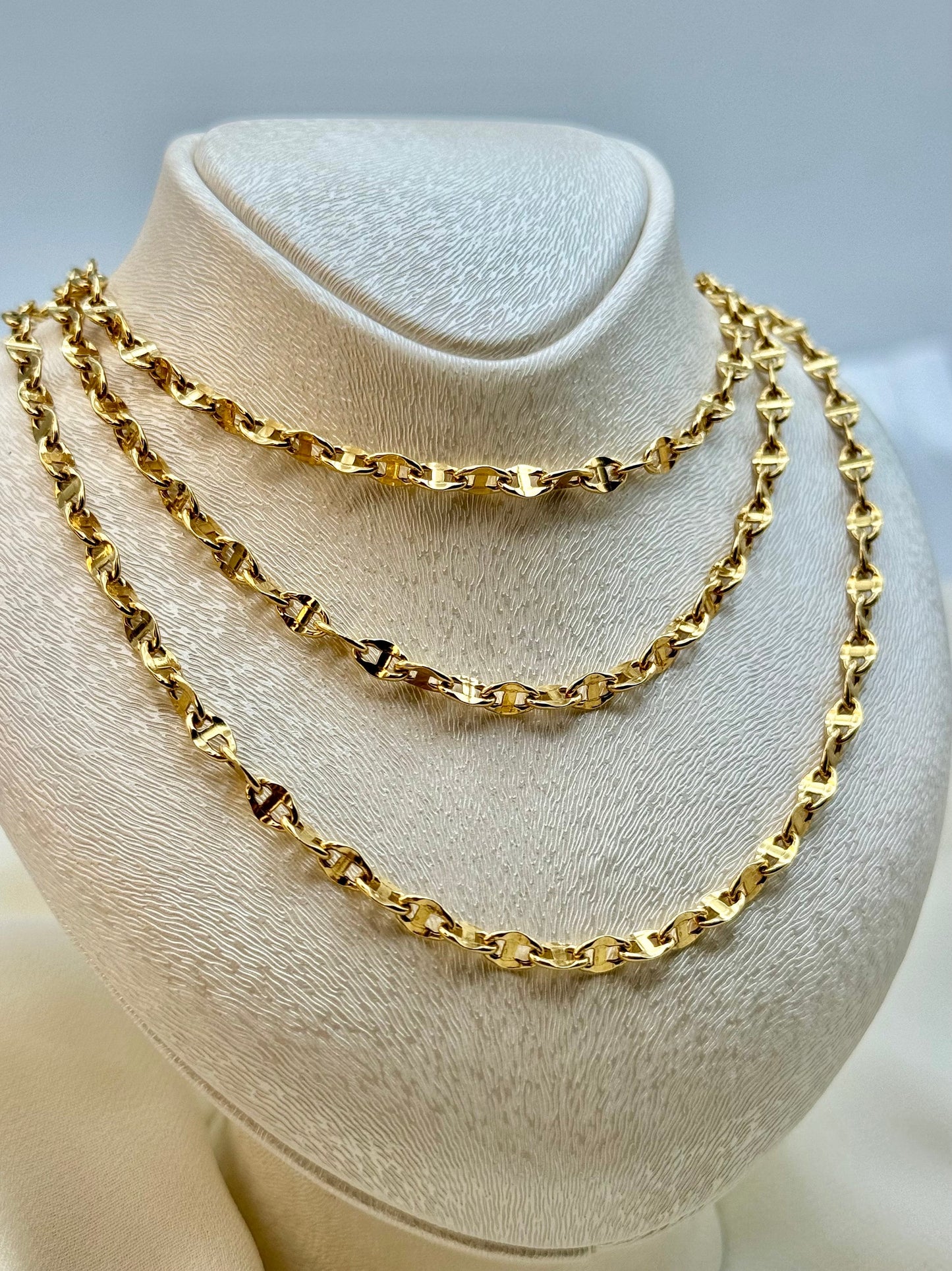 Collier chaîne d'ancre en or massif 18 carats – 50,8 cm, 3,5 mm, motif marin, véritable or 18 carats, cadeau idéal