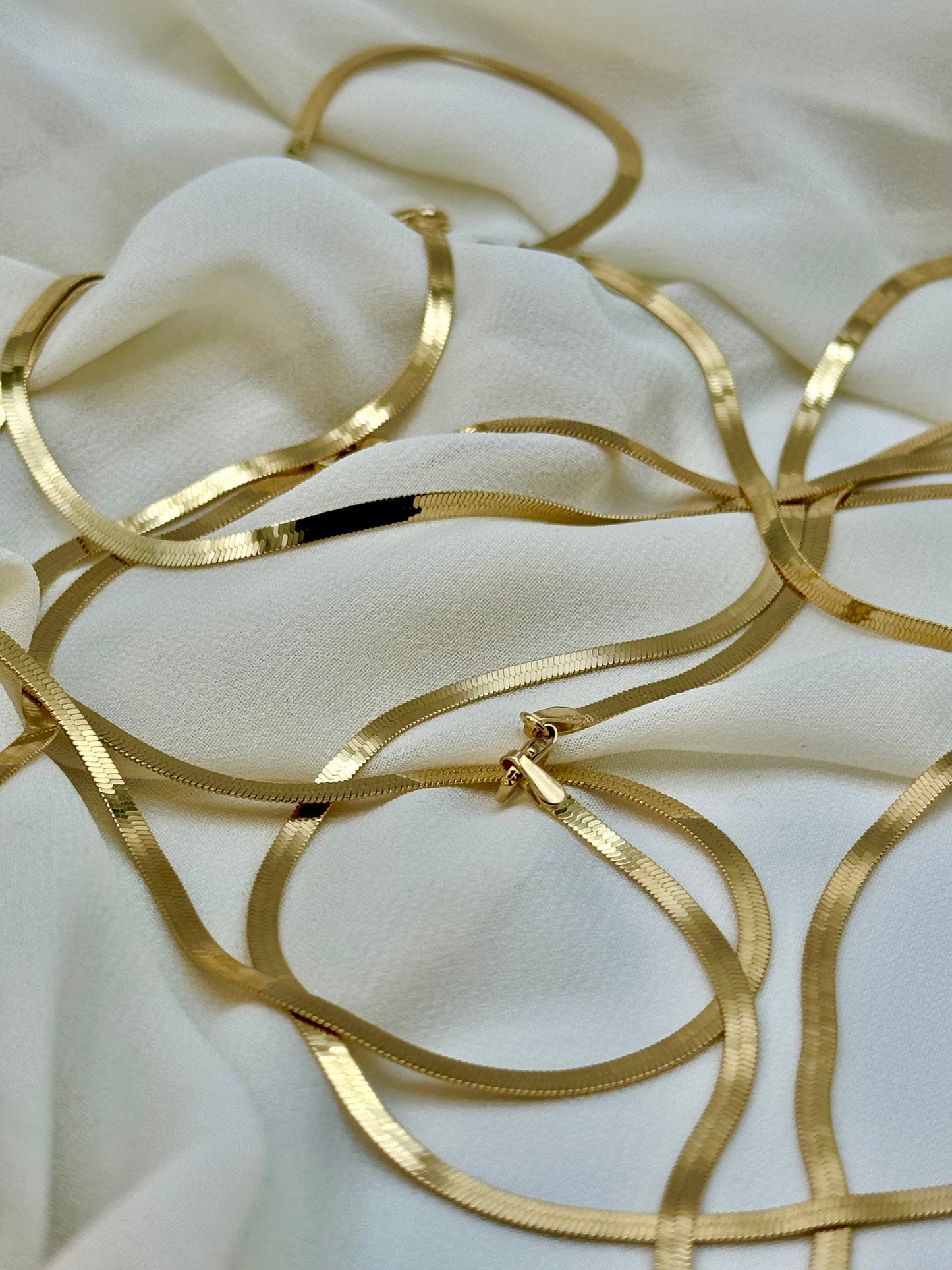 18k Gold Herringbone Necklace & Bracelet, Flat Snake Chain Choker, Elegant Gold Snake Chain, Herringbone Chain Jewelry