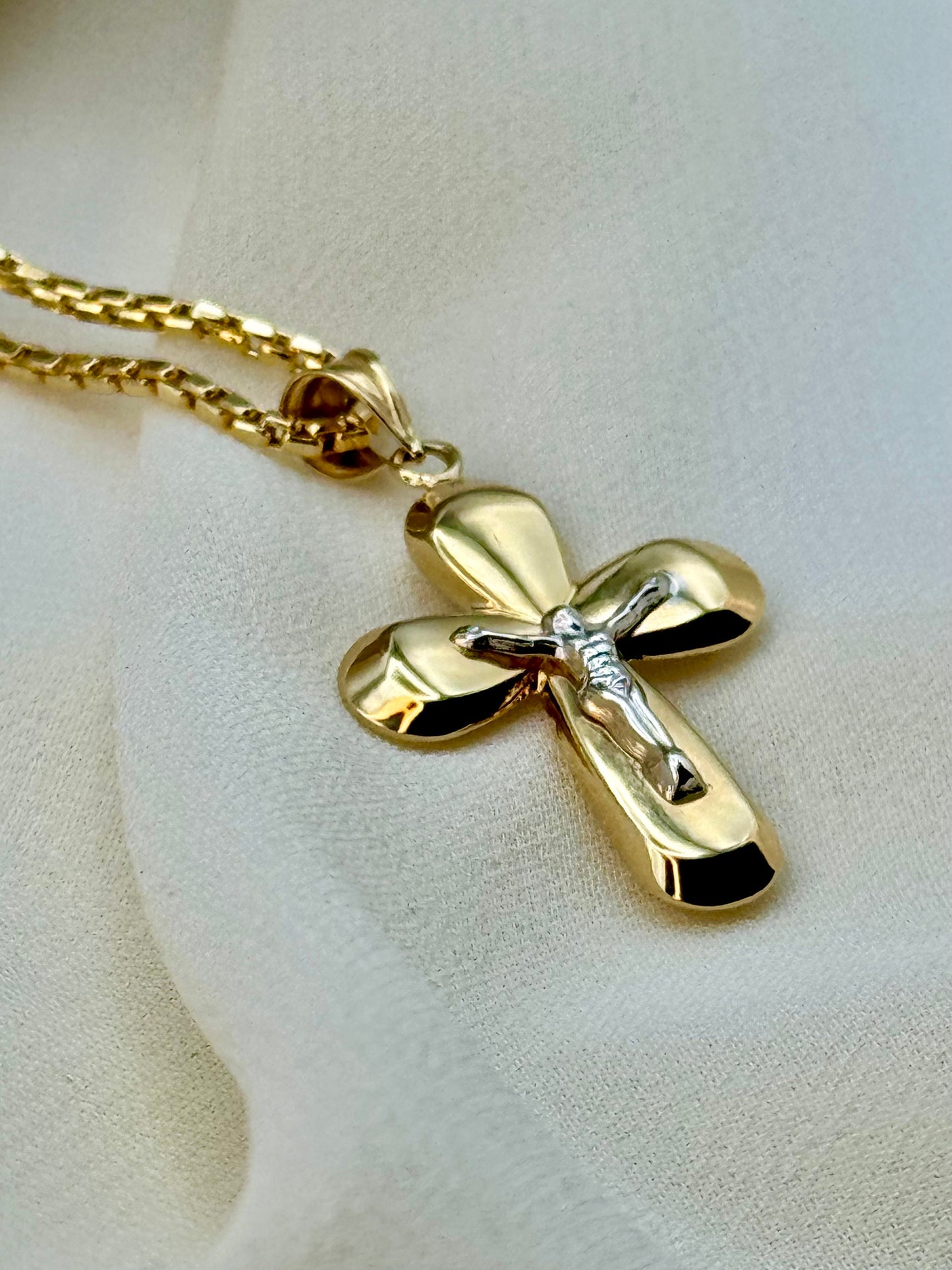 18K Solid Gold Cross Necklace with 2mm Box Chain, 19.5" | Real Gold Cross Pendant for Him or Her | Birthday & Anniversary Gift Idea