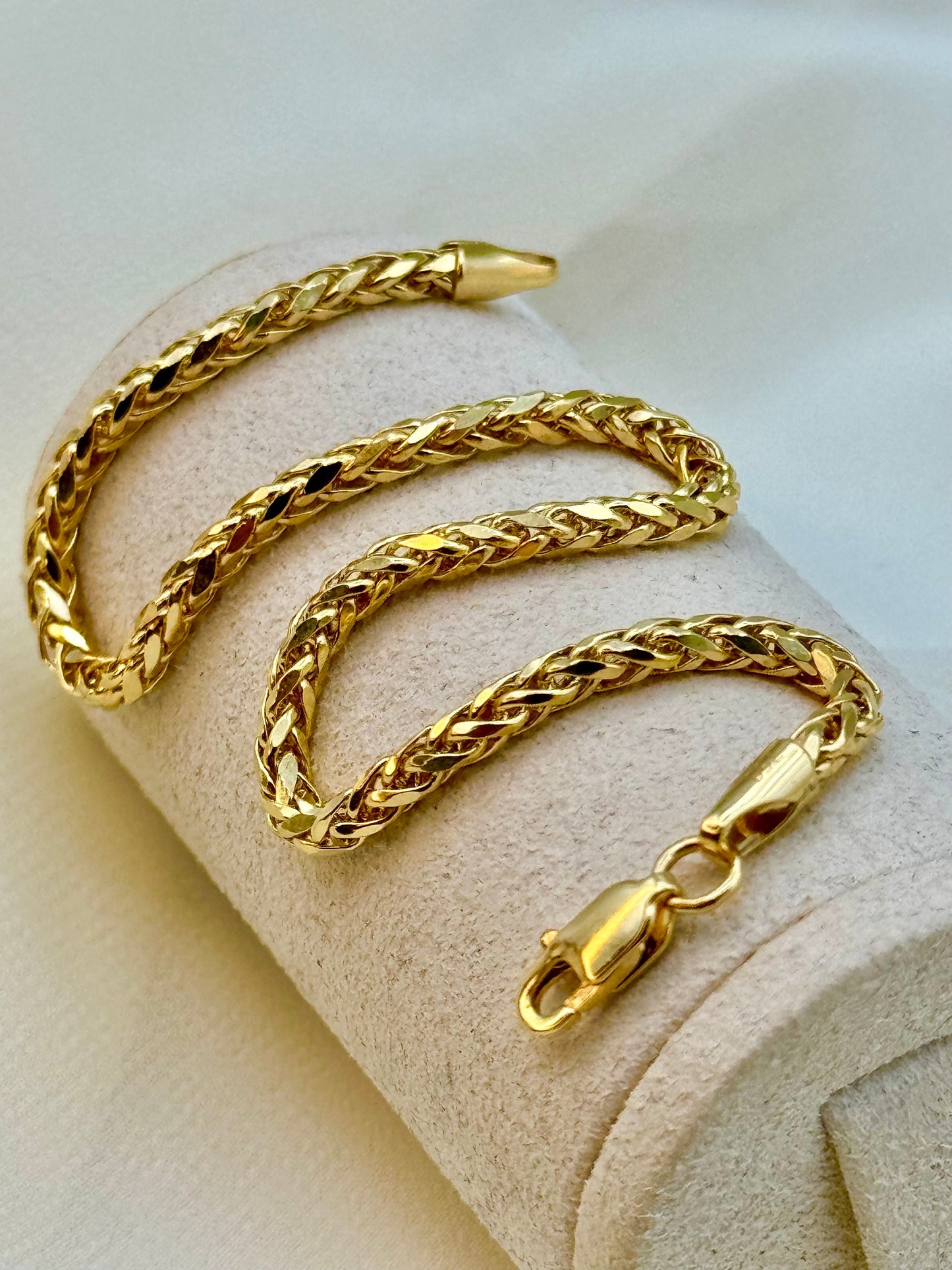 18k Real Gold Round Franco Bracelet Diamond Cut, 7.5", 3mm – Unisex Gold Chain, Gift for Him or Her, Birthday Gift, Unique 18k Gold Bracelet
