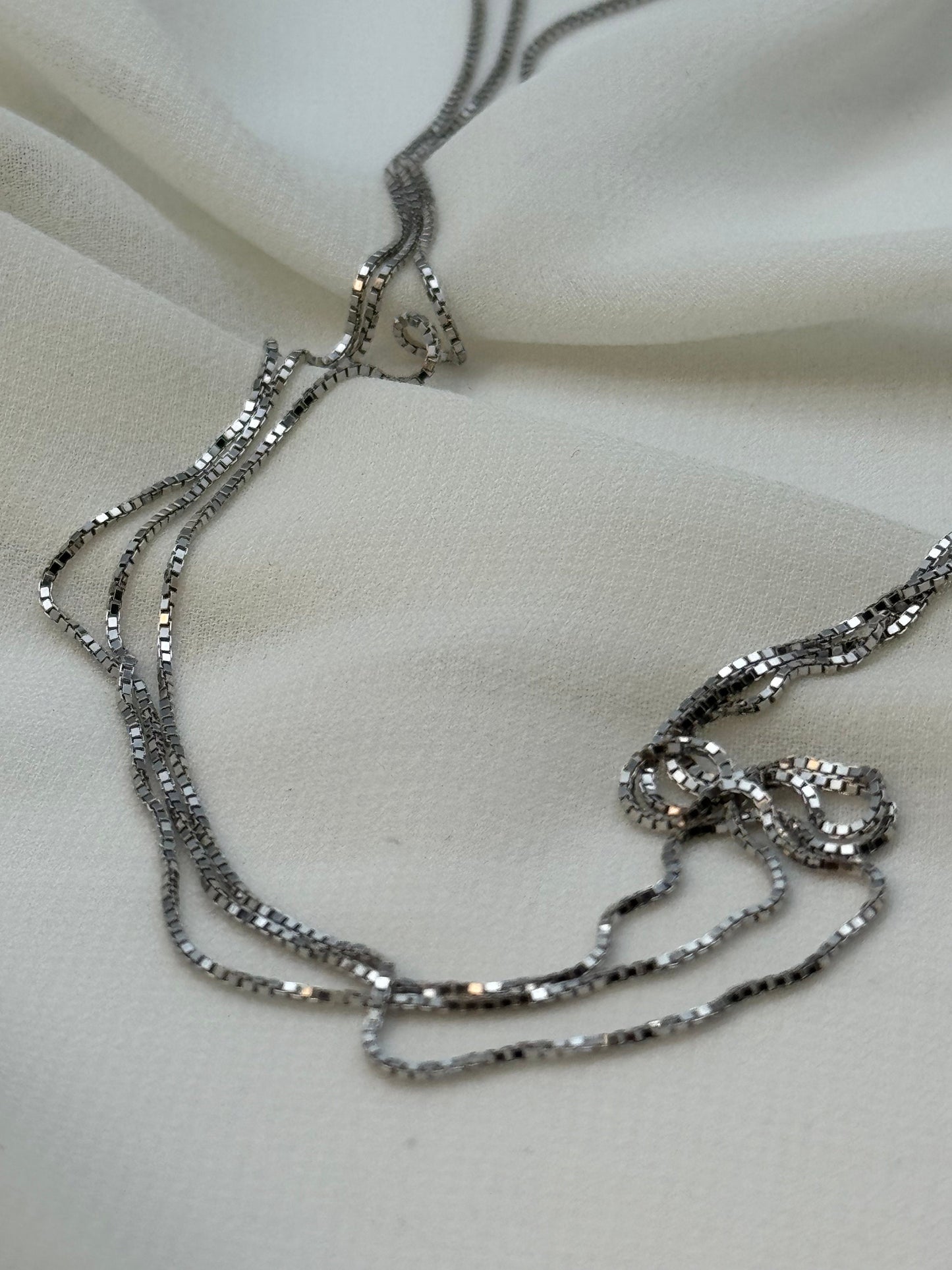 Collier chaîne à mailles vénitiennes en or massif 18 carats (47 cm) | Chaîne à mailles vénitiennes blanches en or véritable | Cadeau élégant pour homme et femme