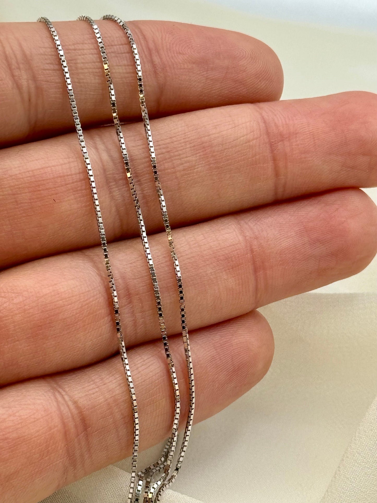 Collier chaîne à mailles vénitiennes en or massif 18 carats (47 cm) | Chaîne à mailles vénitiennes blanches en or véritable | Cadeau élégant pour homme et femme
