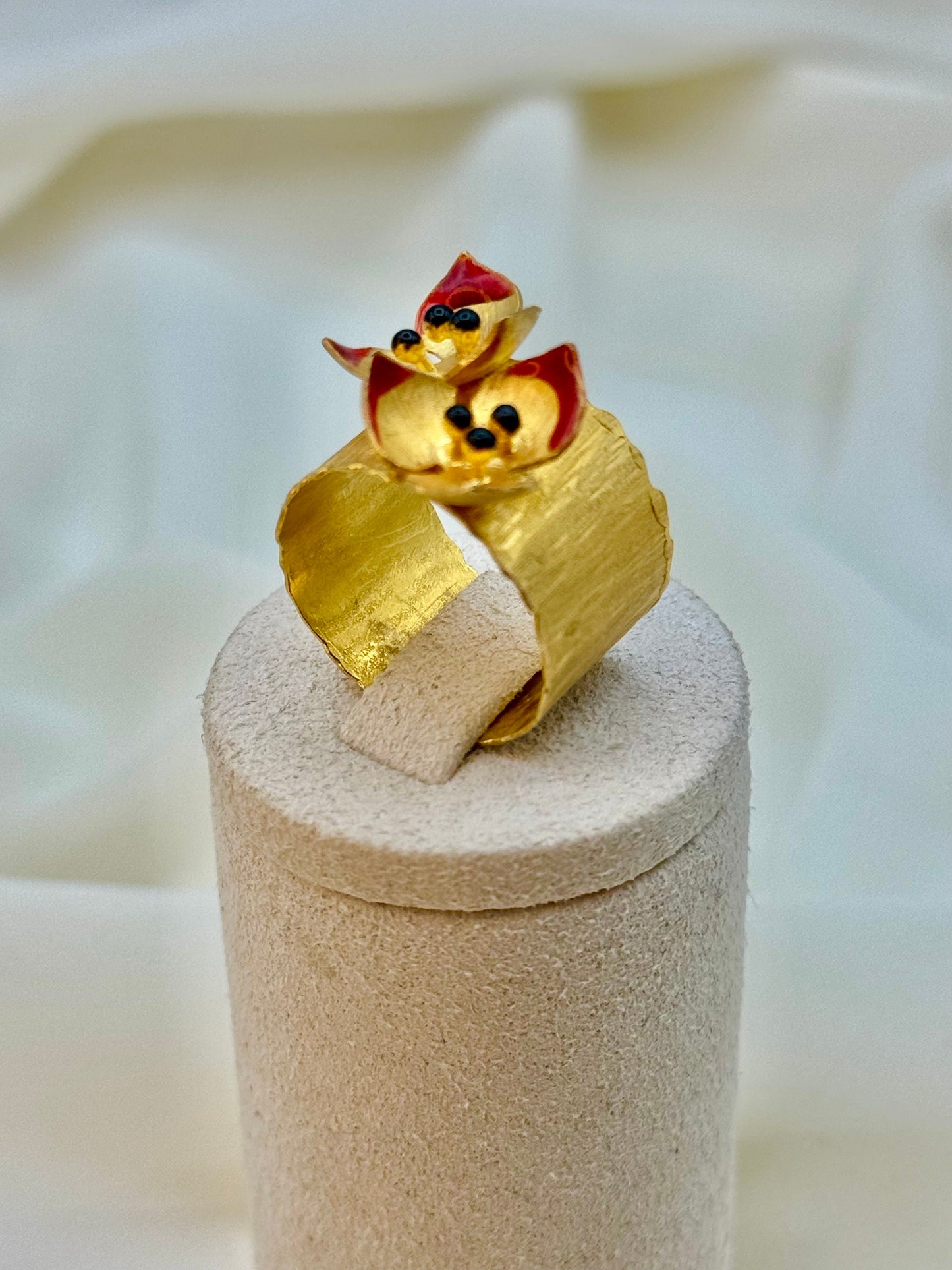 18k Solid Gold Flower Ring – Handmade, Unique Colorful Design, Perfect Gift for Her, Birthday or Anniversary, Gift for Mom