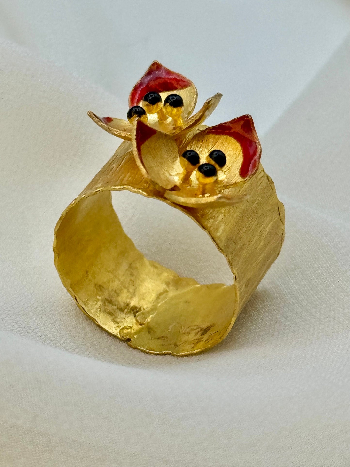 18k Solid Gold Flower Ring – Handmade, Unique Colorful Design, Perfect Gift for Her, Birthday or Anniversary, Gift for Mom