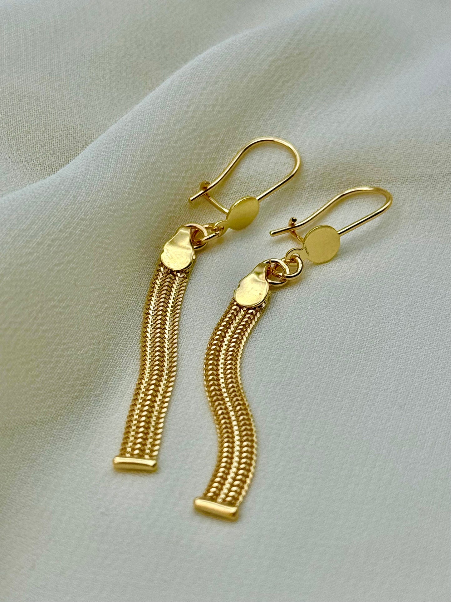 Boucles d'oreilles pendantes à pampilles en or 18 carats | Boucles d'oreilles pendantes à franges en or véritable | Cadeau élégant.