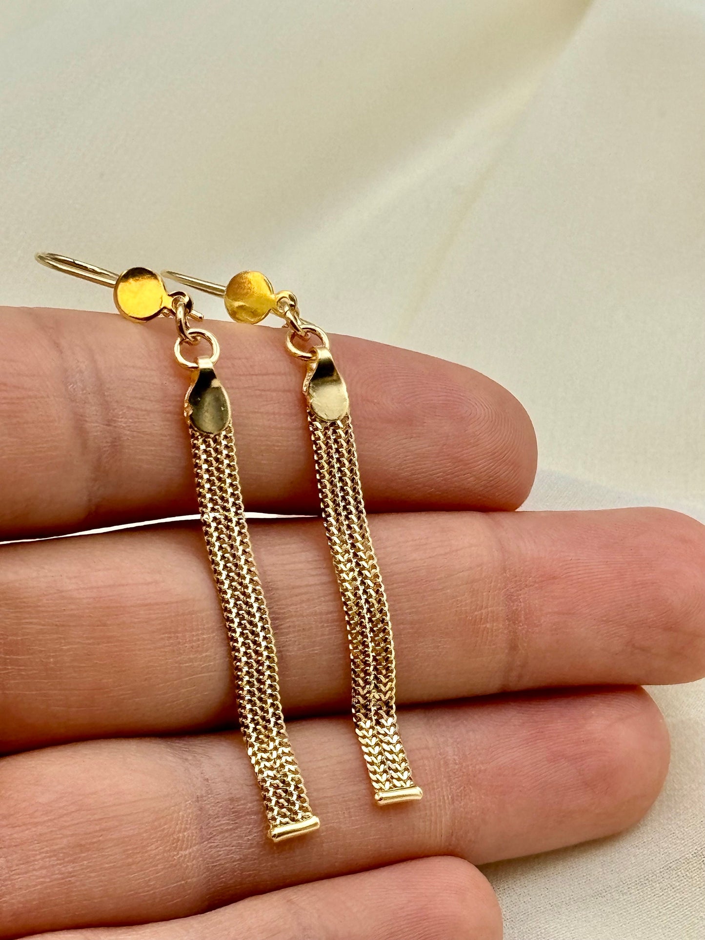Boucles d'oreilles pendantes à pampilles en or 18 carats | Boucles d'oreilles pendantes à franges en or véritable | Cadeau élégant.
