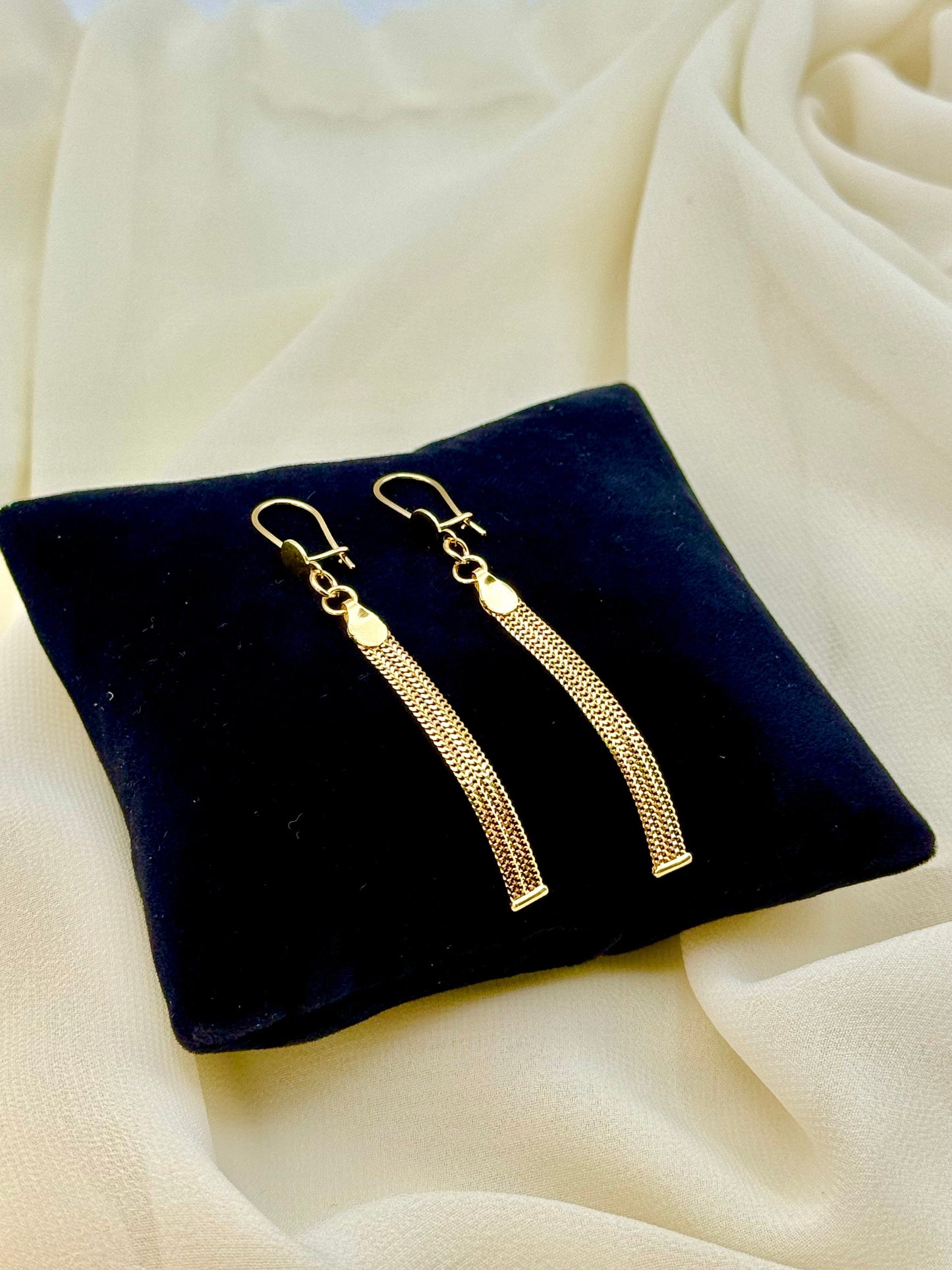 Boucles d'oreilles pendantes à pampilles en or 18 carats | Boucles d'oreilles pendantes à franges en or véritable | Cadeau élégant.