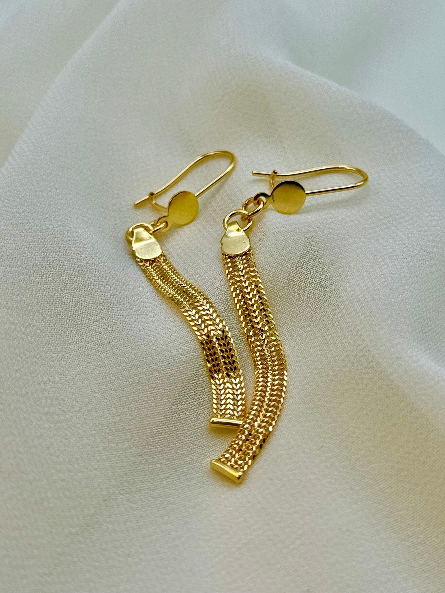 Boucles d'oreilles pendantes à pampilles en or 18 carats | Boucles d'oreilles pendantes à franges en or véritable | Cadeau élégant.