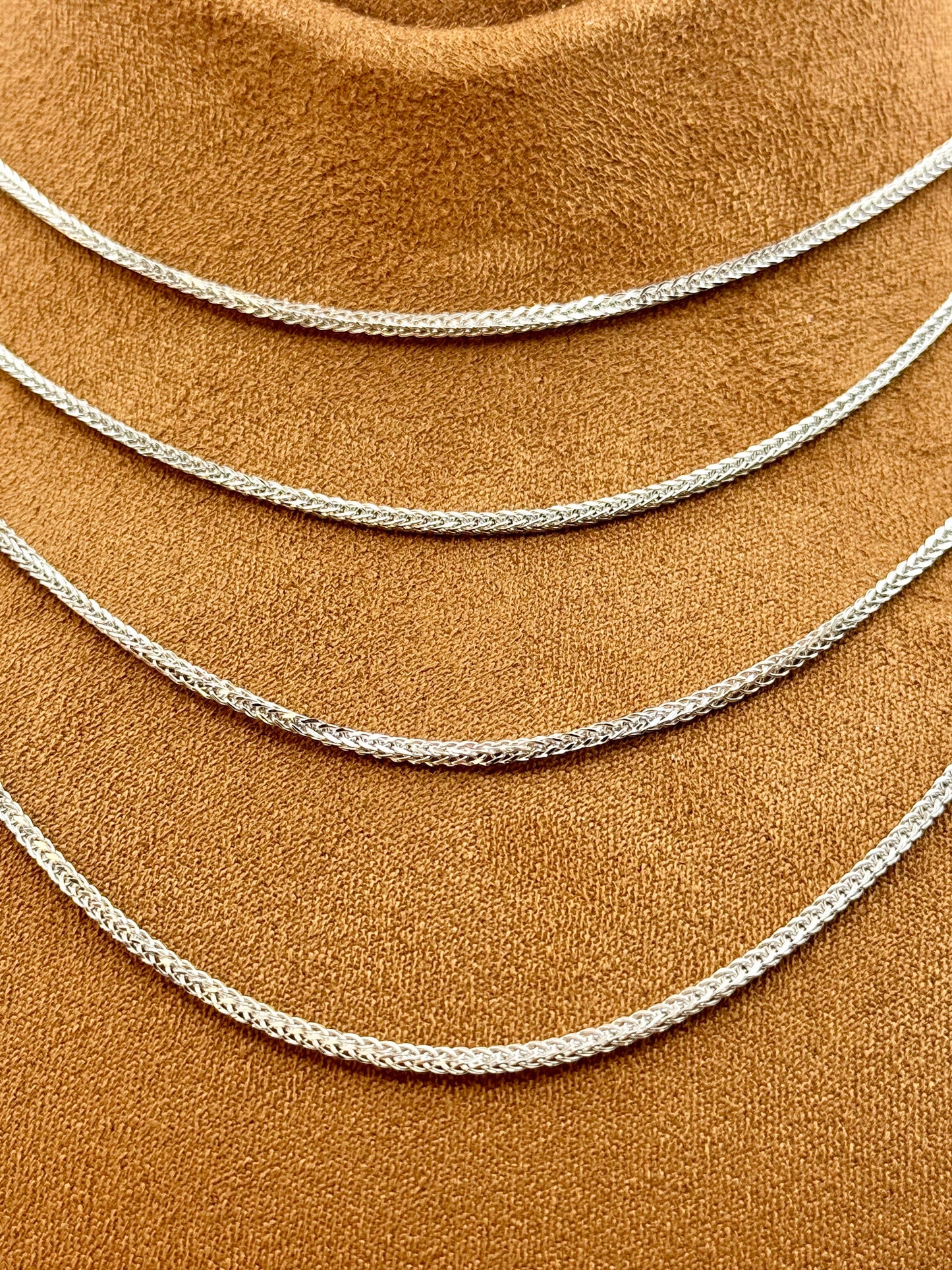 Collier chaîne en or blanc 18 carats avec motif queue de renard (blé) – Or blanc massif véritable | Chaîne style Franco | Cadeau de luxe pour elle ou lui | Cadeau d'anniversaire