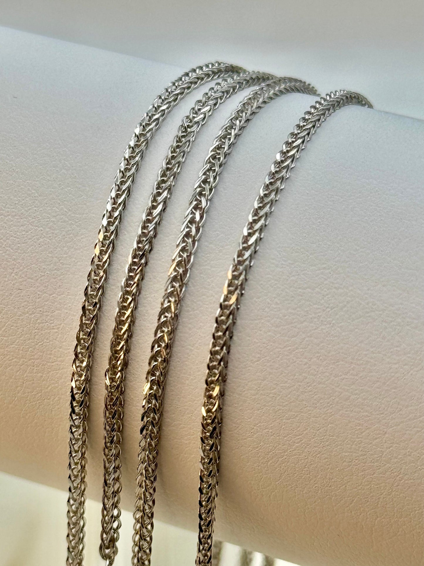 Collier chaîne en or blanc 18 carats avec motif queue de renard (blé) – Or blanc massif véritable | Chaîne style Franco | Cadeau de luxe pour elle ou lui | Cadeau d'anniversaire