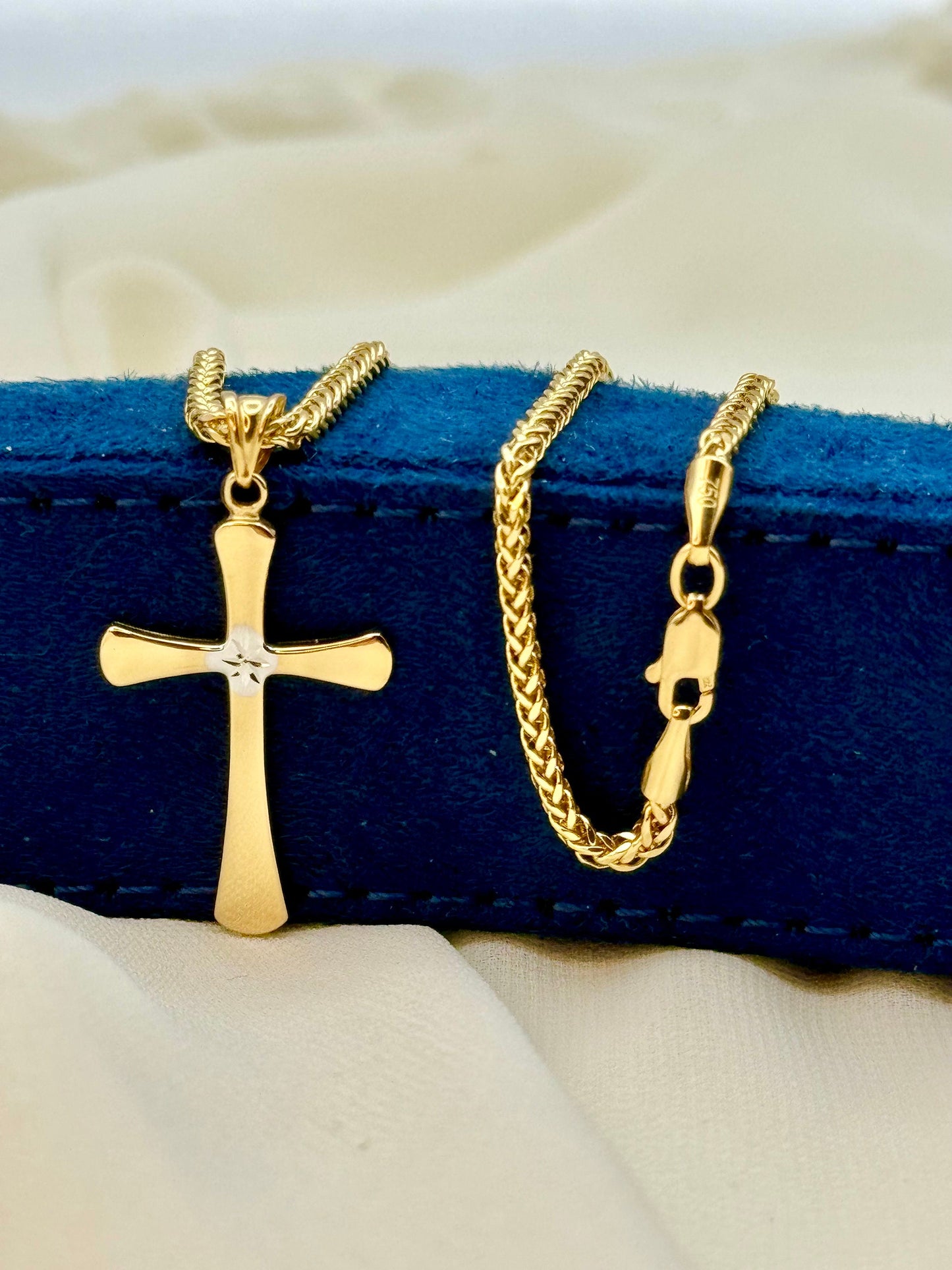 18K Gold Cross Necklace with Franco Chain – Solid Gold Pendant for Him & Her | Unisex Religious Jewelry | Birthday & Anniversary Gift