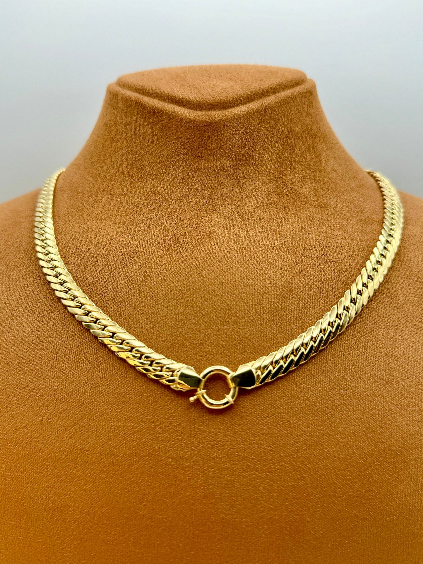 18k Solid Gold Curb Chain Necklace | 7mm Cuban Choker | 18" | Real 18k Gold | Perfect Anniversary & Birthday Gift