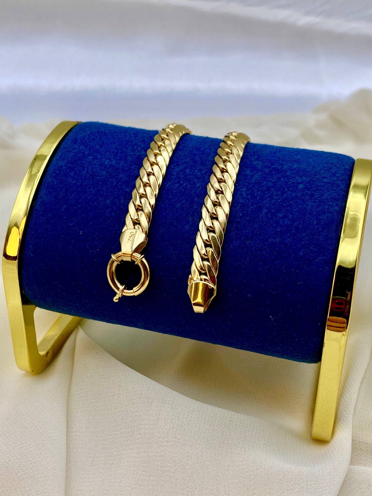 18k Solid Gold Curb Chain Necklace | 7mm Cuban Choker | 18" | Real 18k Gold | Perfect Anniversary & Birthday Gift