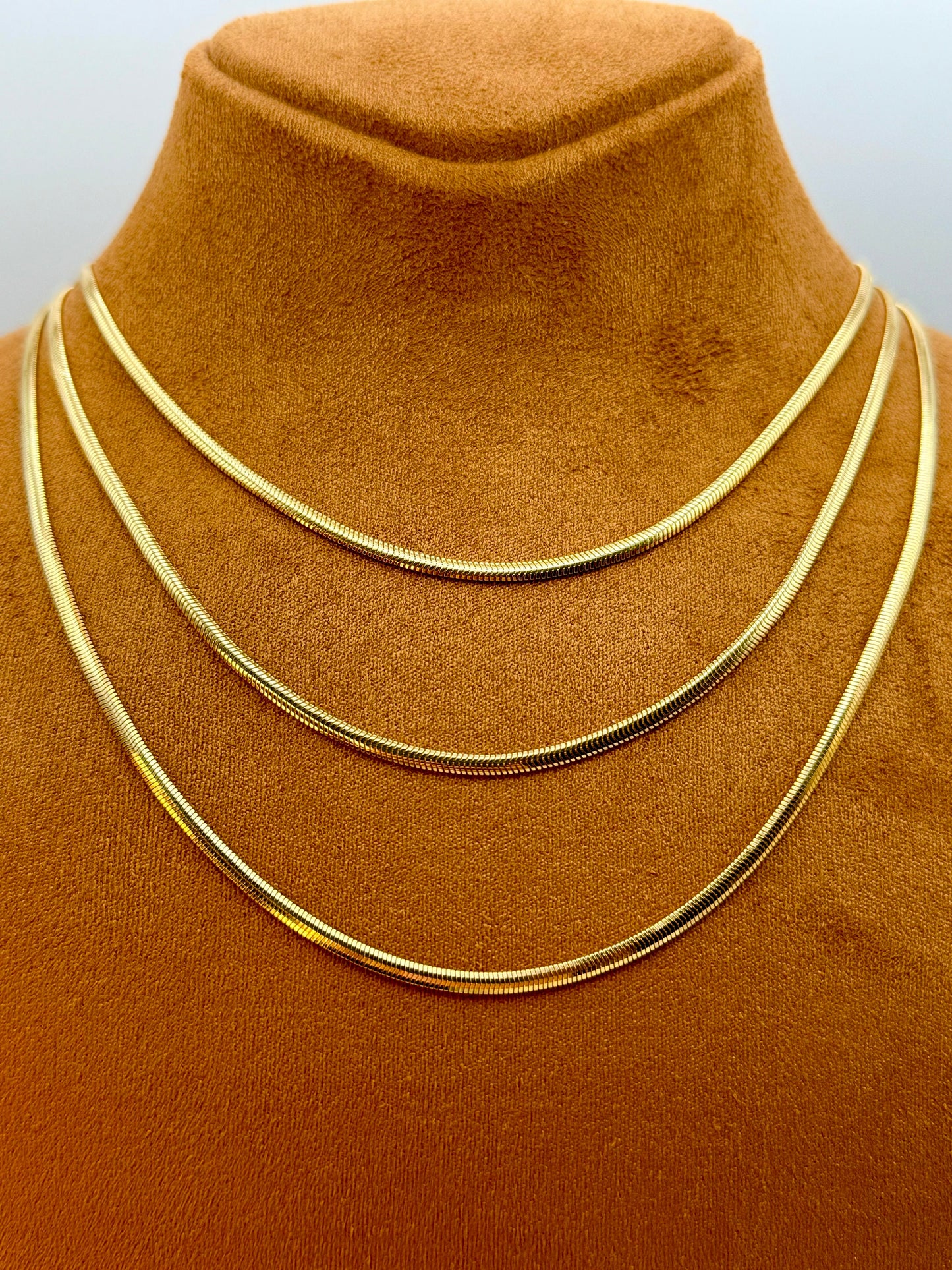 18k & 14k Solid Gold Herringbone Snake Chain Necklace, Shiny Real Gold, 16" & 19.5" Lengths, Elegant Gold Chain Necklace for Her