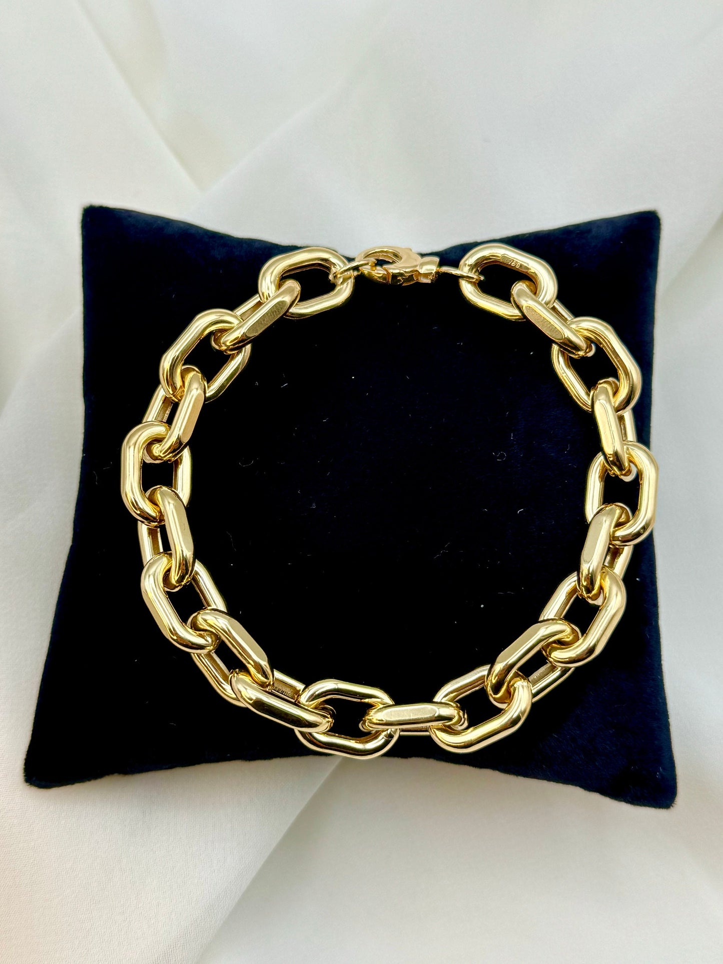 Bracelet trombone et ovale en or véritable 18 carats pour femme – 8 pouces 9,7 mm, cadeau parfait pour petite amie, maman, anniversaire et anniversaire.