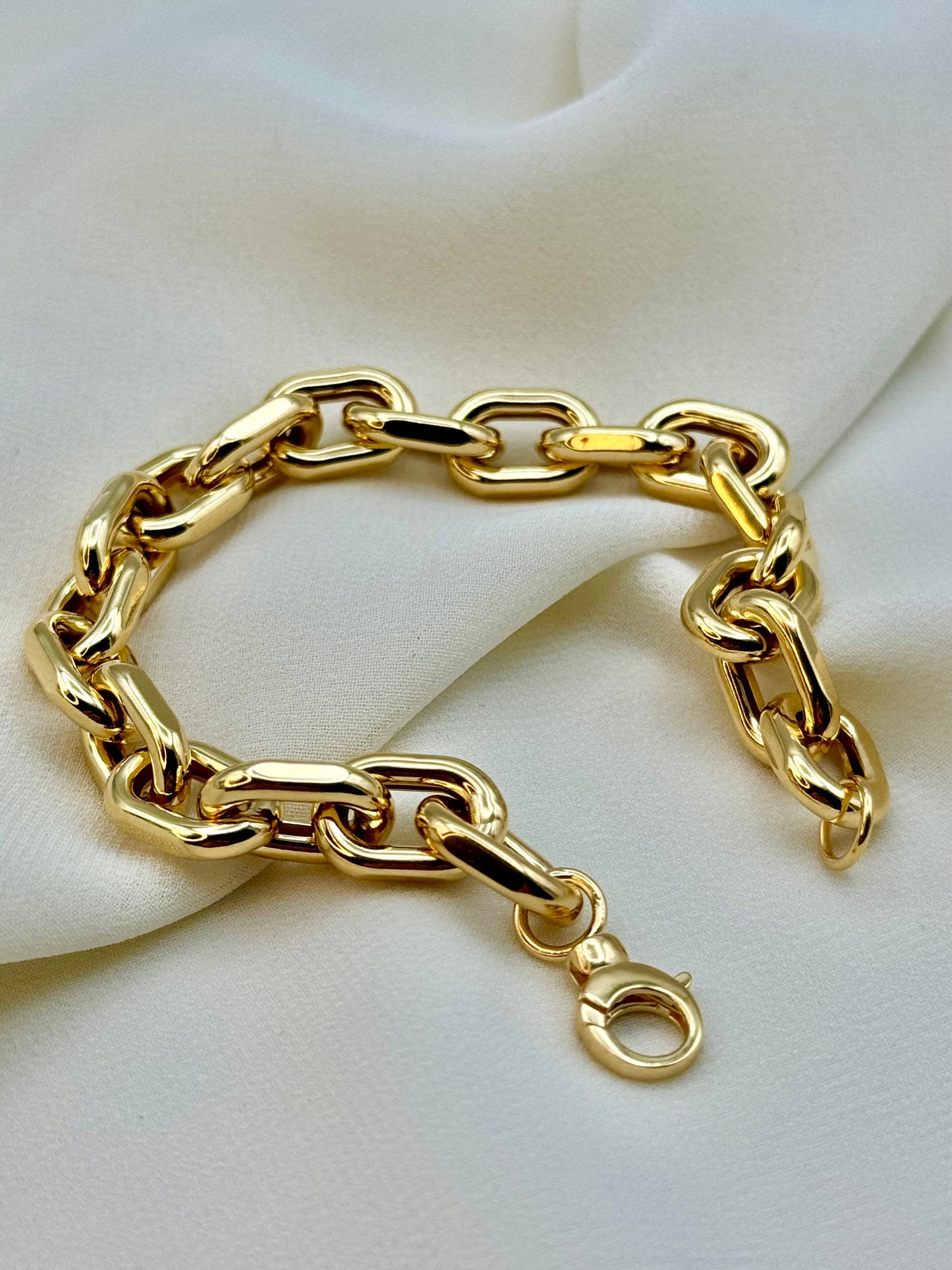 Bracelet trombone et ovale en or véritable 18 carats pour femme – 8 pouces 9,7 mm, cadeau parfait pour petite amie, maman, anniversaire et anniversaire.