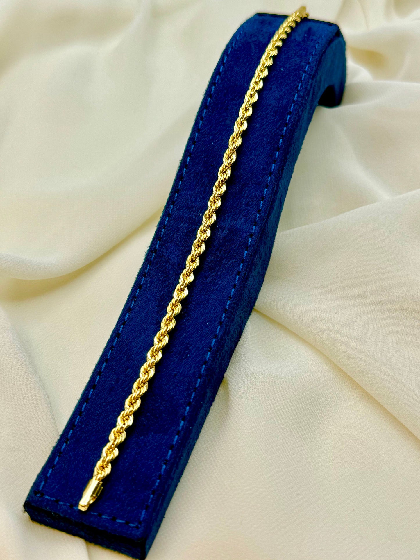 18K Real Gold Rope Chain Bracelet - Yellow 18K Twisted Bracelet for Men & Women - Pure 18K Gold - 7.5" - Perfect Birthday Gift!