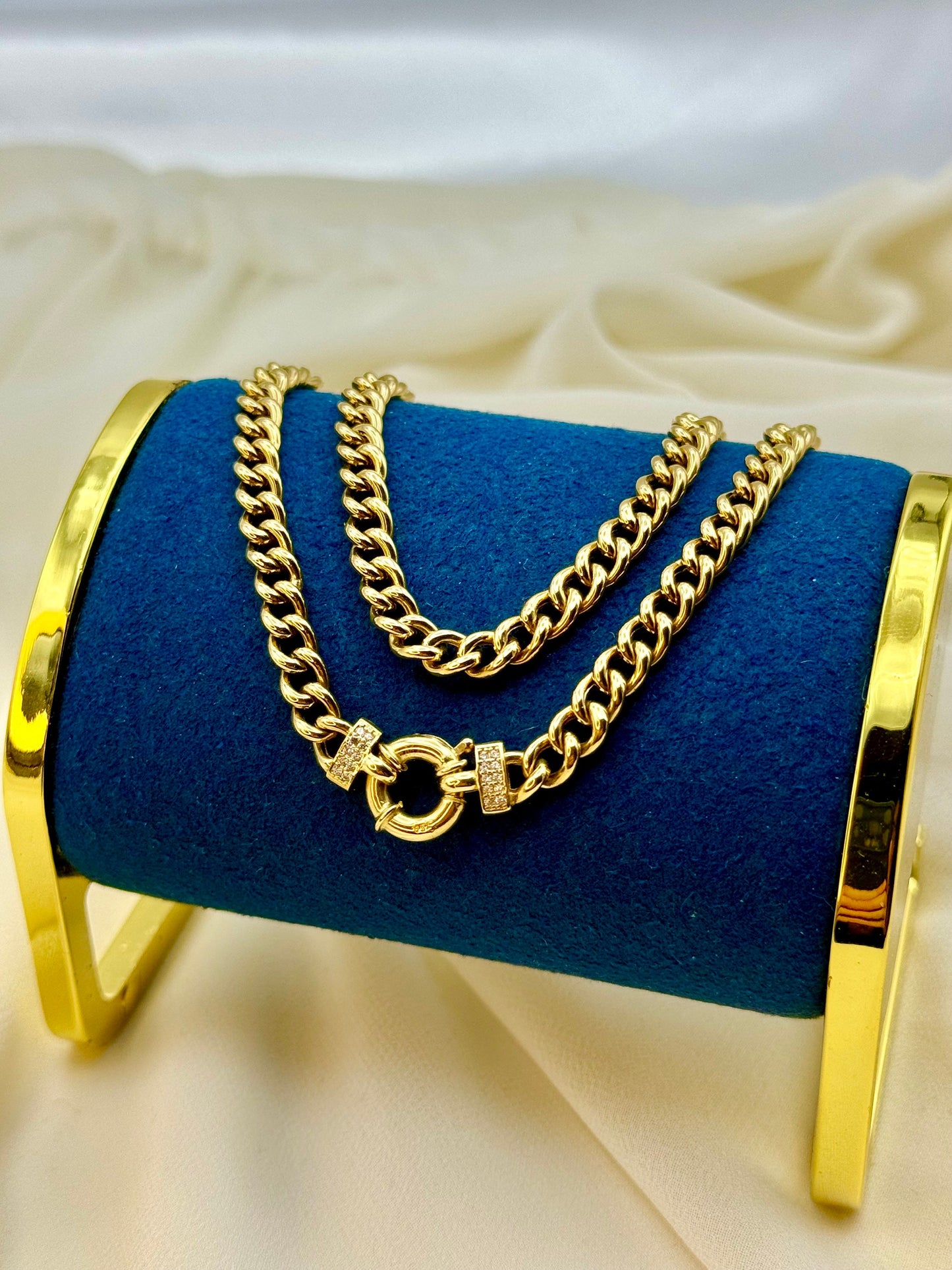 18K Solid Gold Curb Chain Necklace, 18", 5mm – Real 18K Gold Curb Necklace for Women, Elegant Gold Chain, Birthday Gift for Her.
