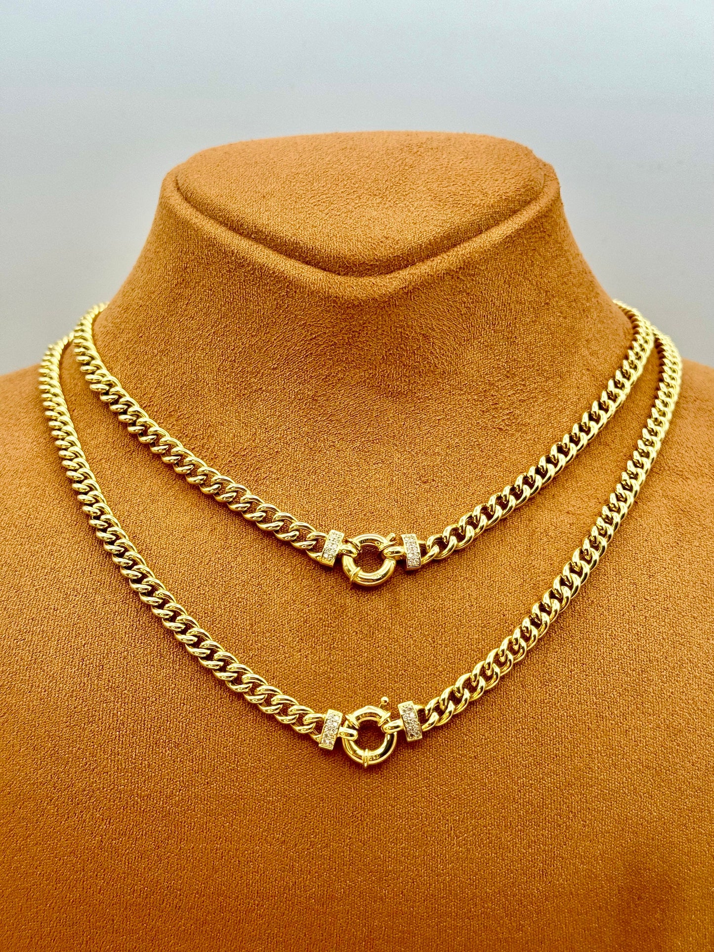 18K Solid Gold Curb Chain Necklace, 18", 5mm – Real 18K Gold Curb Necklace for Women, Elegant Gold Chain, Birthday Gift for Her.
