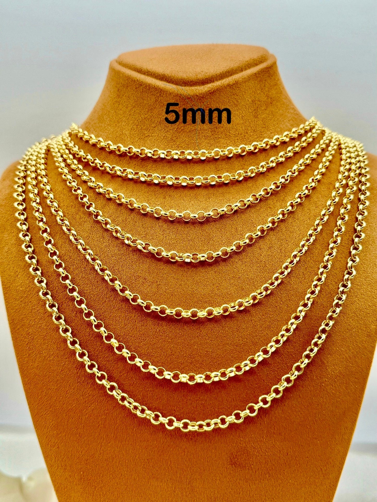 18K Solid Gold Rolo Chain Necklace, 5mm Thickness – Available in 22" to 36" Lengths, Perfect Birthday Gift