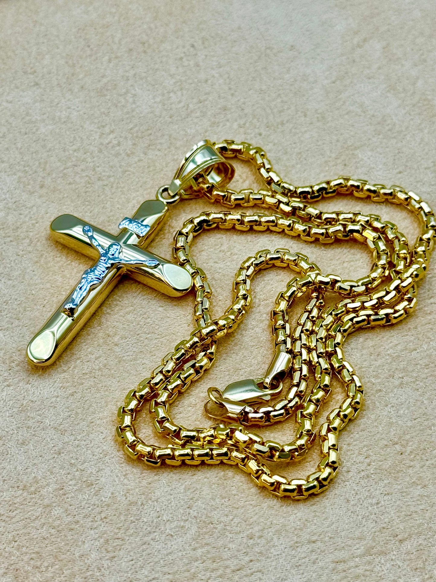 Box Chain and Cross Pendant
