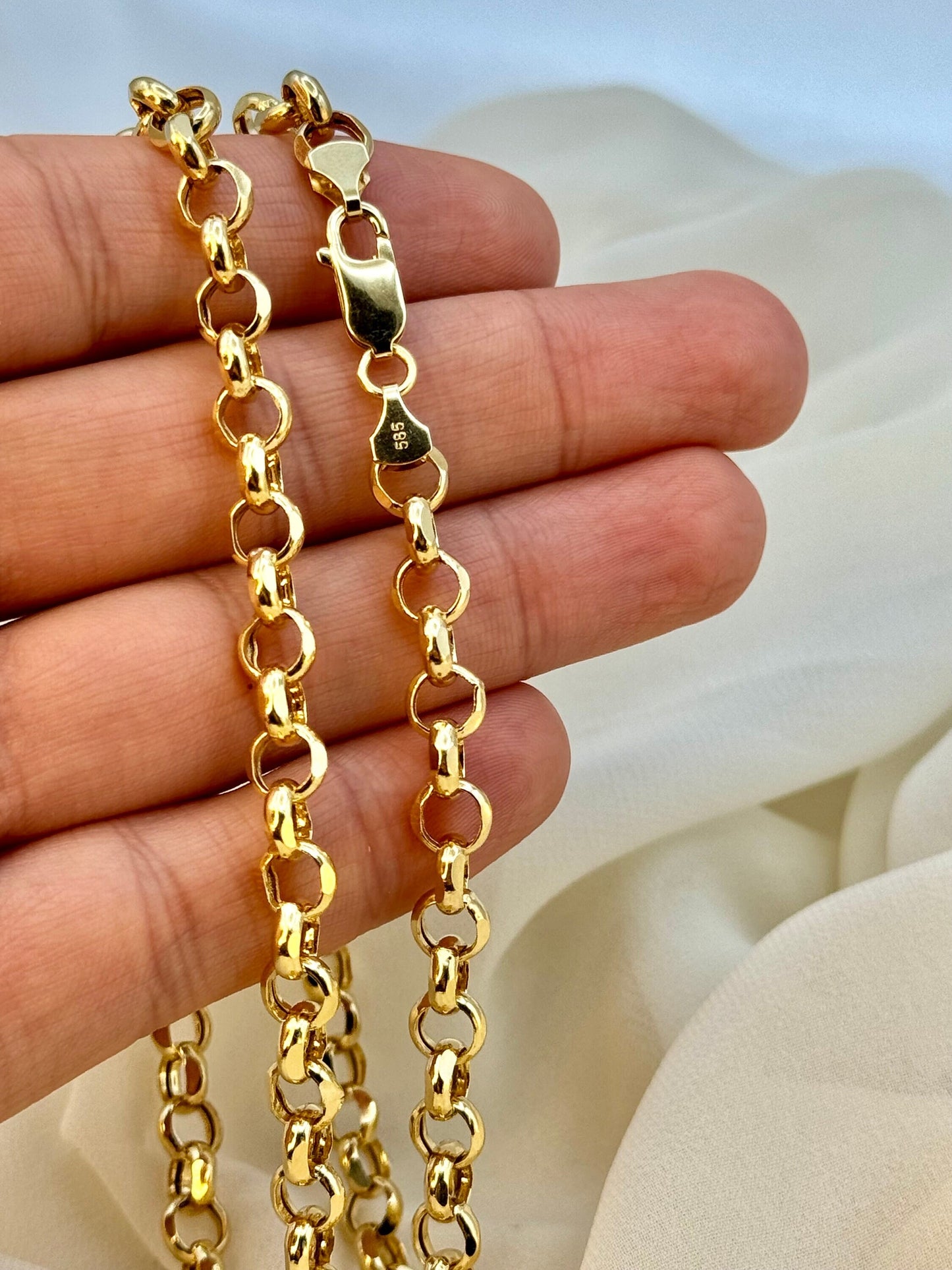 14K Solid Gold Rolo Chain Necklace, 7mm Diamond Cut – Elegant 14K Gold Rolo Chain, Perfect Birthday Gift for Him & Her