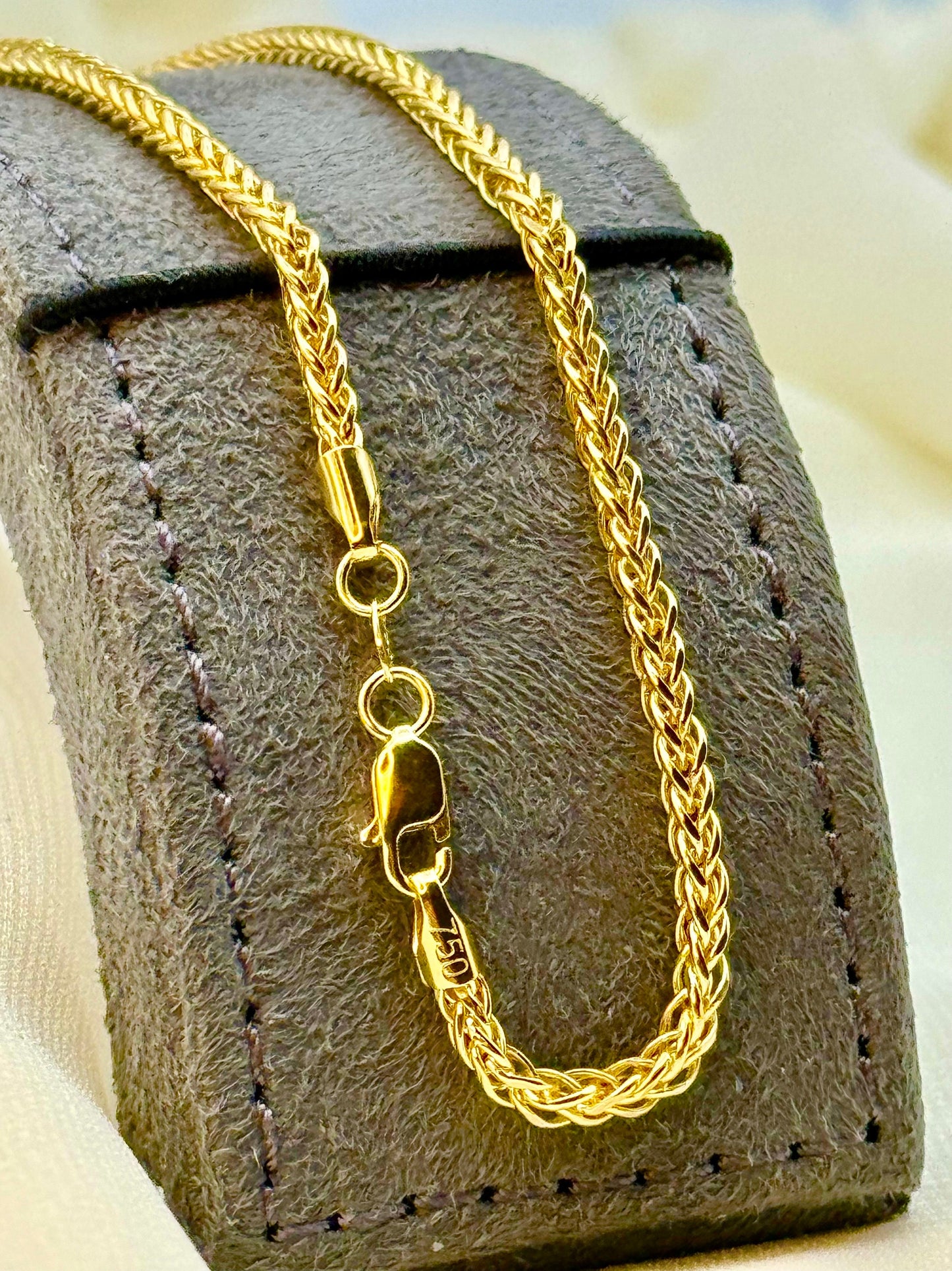 Collier Franco et Foxtail en or massif 18 carats, 2,6 mm | Chaîne Franco en or | Cadeau idéal pour un anniversaire ou une cérémonie