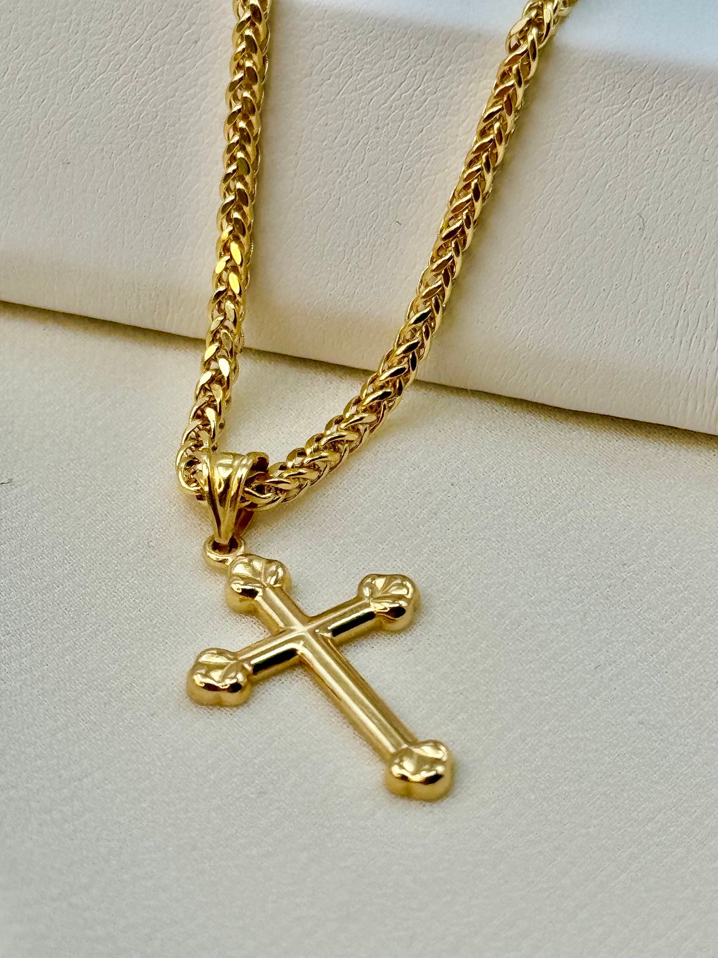 18K Real Gold Cross Necklace with Franco Chain, Solid Gold Religious Pendant, Unisex Gold Cross, For Him & Her, Anniversary Gift, Birthday Gift