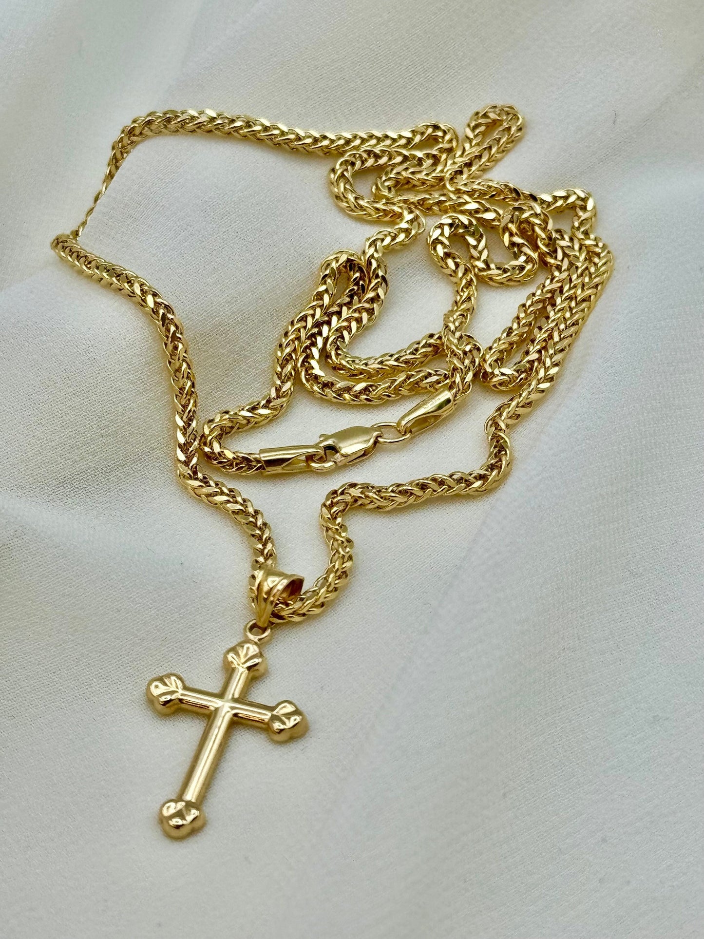 18K Real Gold Cross Necklace with Franco Chain, Solid Gold Religious Pendant, Unisex Gold Cross, For Him & Her, Anniversary Gift, Birthday Gift