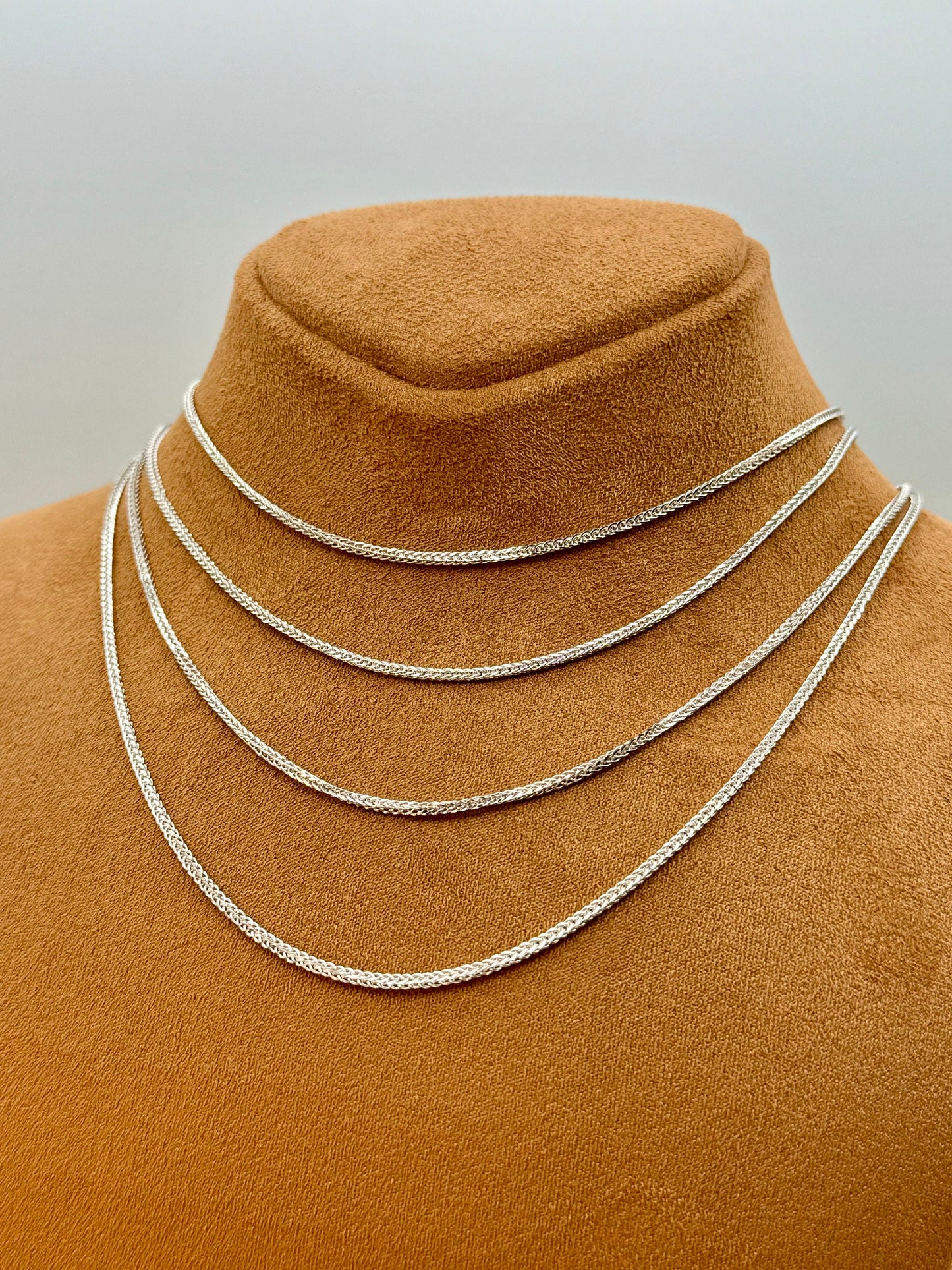 Collier chaîne en or blanc 18 carats avec motif queue de renard (blé) – Or blanc massif véritable | Chaîne style Franco | Cadeau de luxe pour elle ou lui | Cadeau d'anniversaire