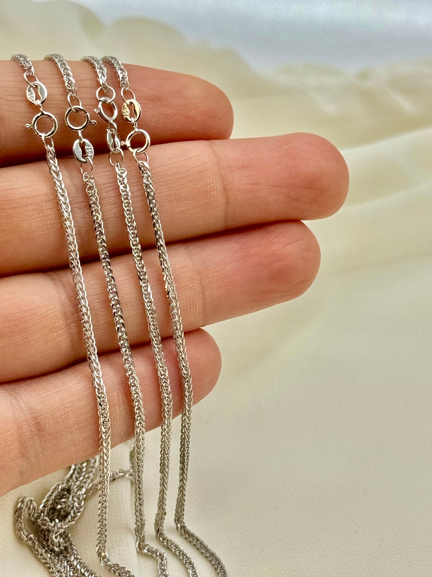 Collier chaîne en or blanc 18 carats avec motif queue de renard (blé) – Or blanc massif véritable | Chaîne style Franco | Cadeau de luxe pour elle ou lui | Cadeau d'anniversaire
