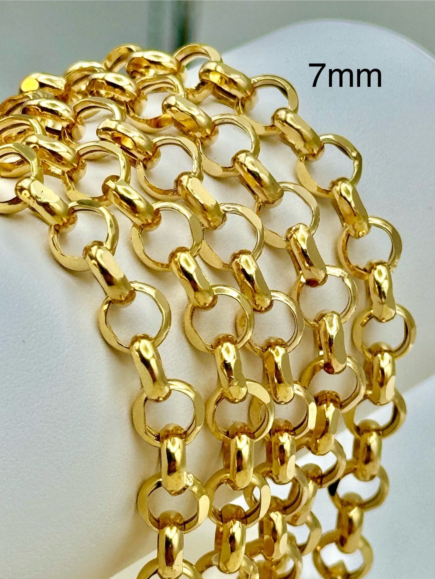14K Solid Gold Rolo Chain Necklace, 7mm Diamond Cut – Elegant 14K Gold Rolo Chain, Perfect Birthday Gift for Him & Her