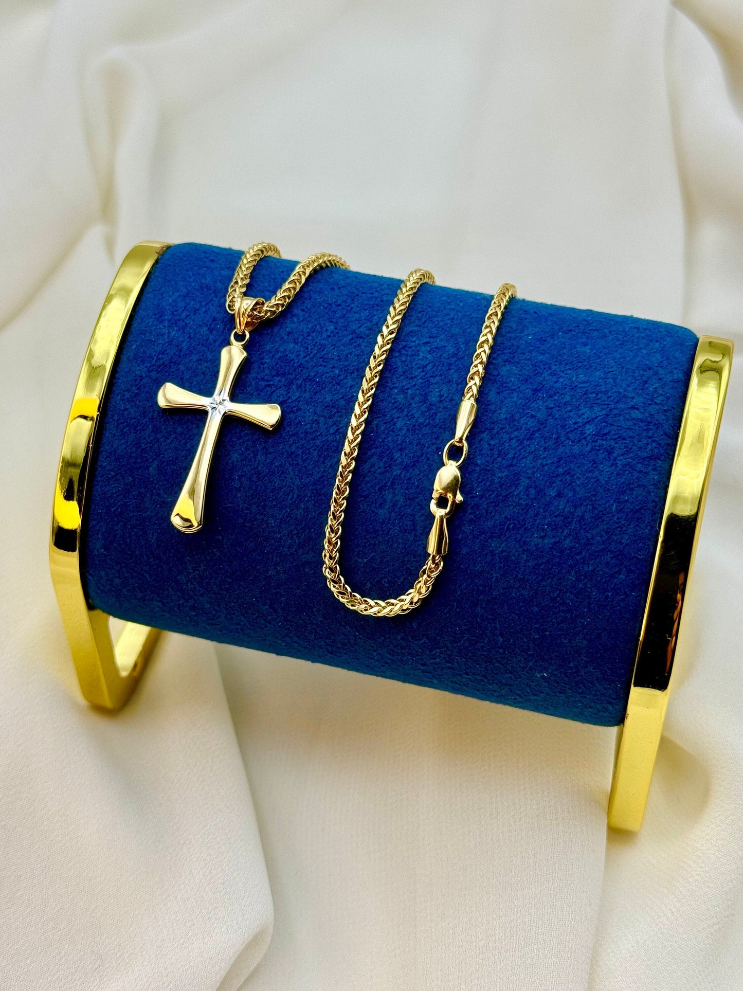 18K Gold Cross Necklace with Franco Chain – Solid Gold Pendant for Him & Her | Unisex Religious Jewelry | Birthday & Anniversary Gift