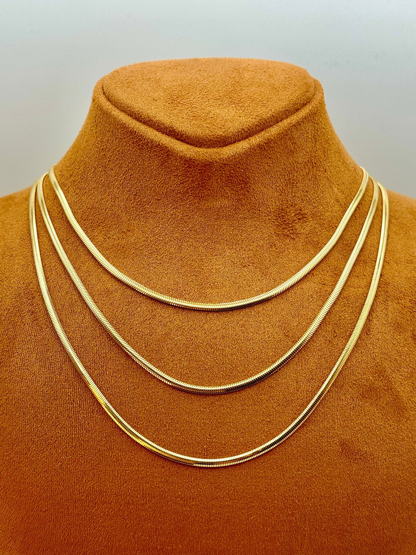 18k & 14k Solid Gold Herringbone Snake Chain Necklace, Shiny Real Gold, 16" & 19.5" Lengths, Elegant Gold Chain Necklace for Her