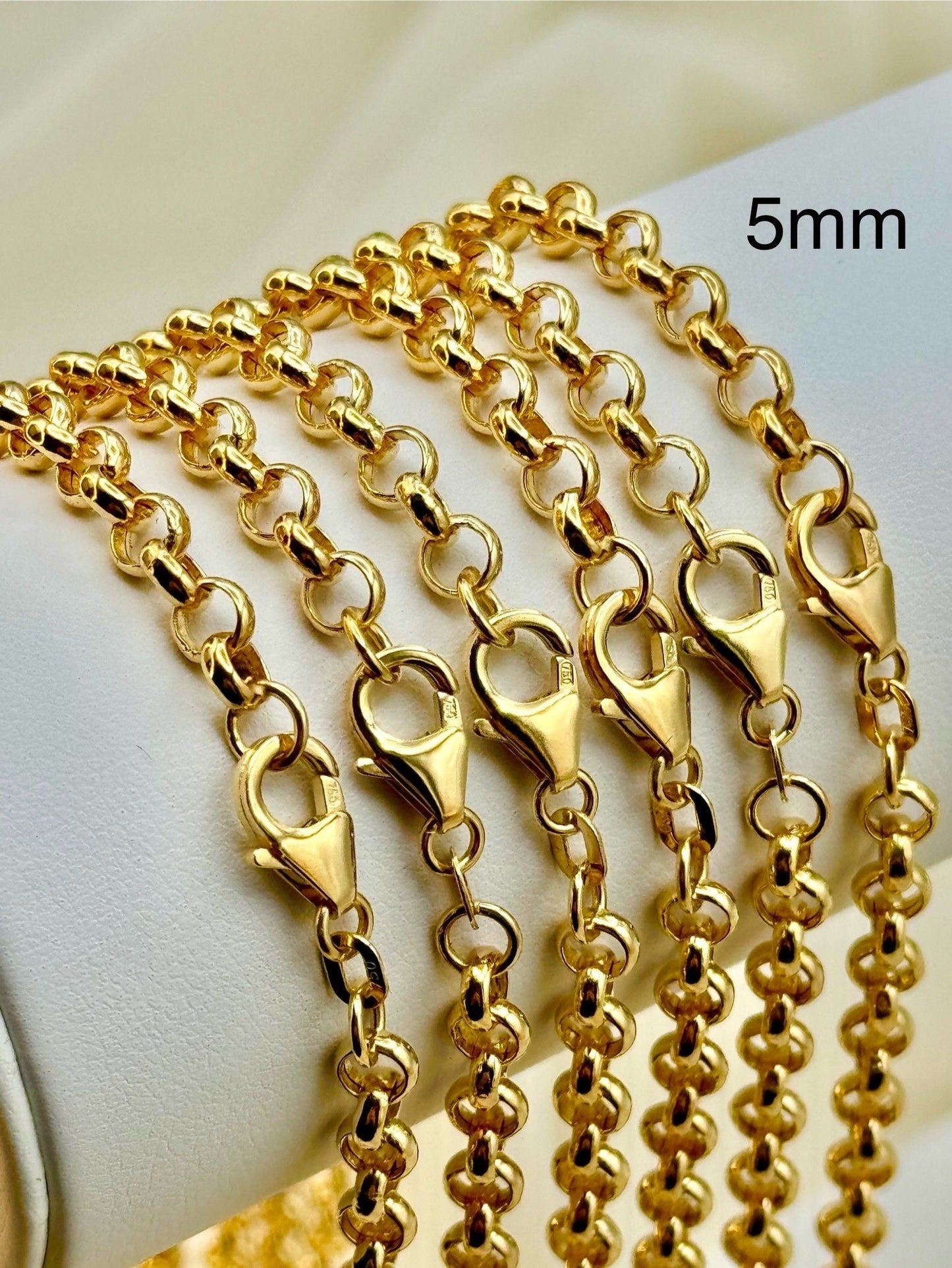 18K Solid Gold Rolo Chain Necklace, 5mm Thickness – Available in 22" to 36" Lengths, Perfect Birthday Gift
