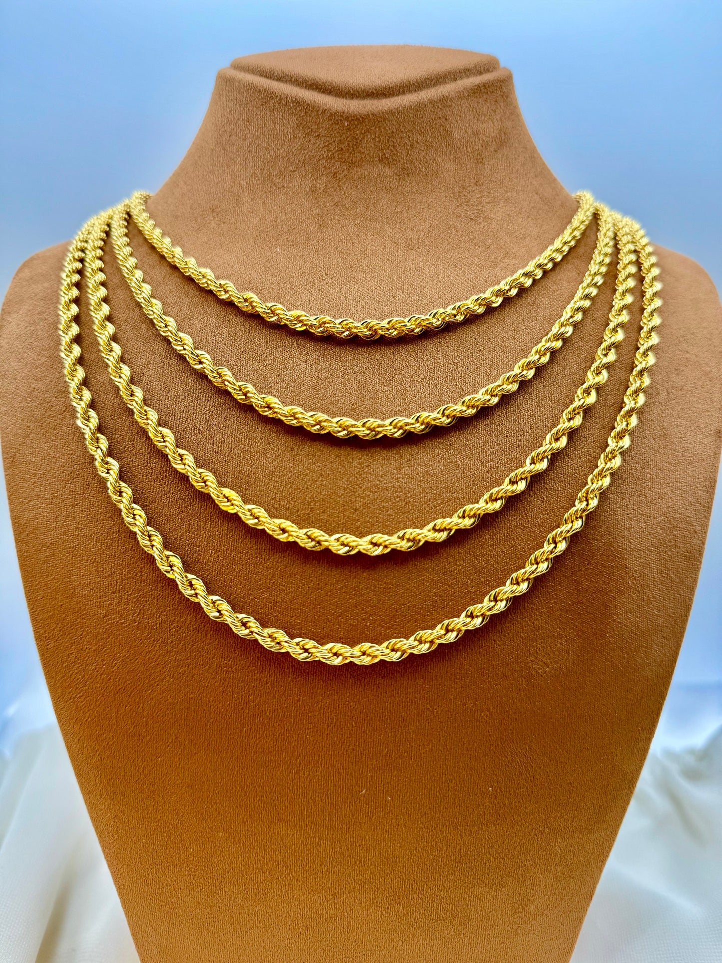 14K Solid Gold Rope Chain Diamond Cut Necklace – 4.5mm Thickness, Available in 24", 22", 20", Real 14K Gold, Perfect Birthday Gift
